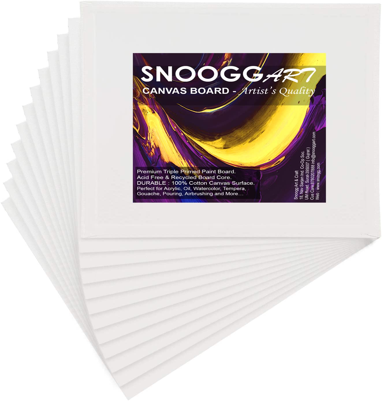 SNOOGG Pack of 4 Canvas Board for Painting Canvas Board Size 12x12 Inch.White Double Primed Cotton Artist Quality for Oil Acrylic and Mix Media Painting