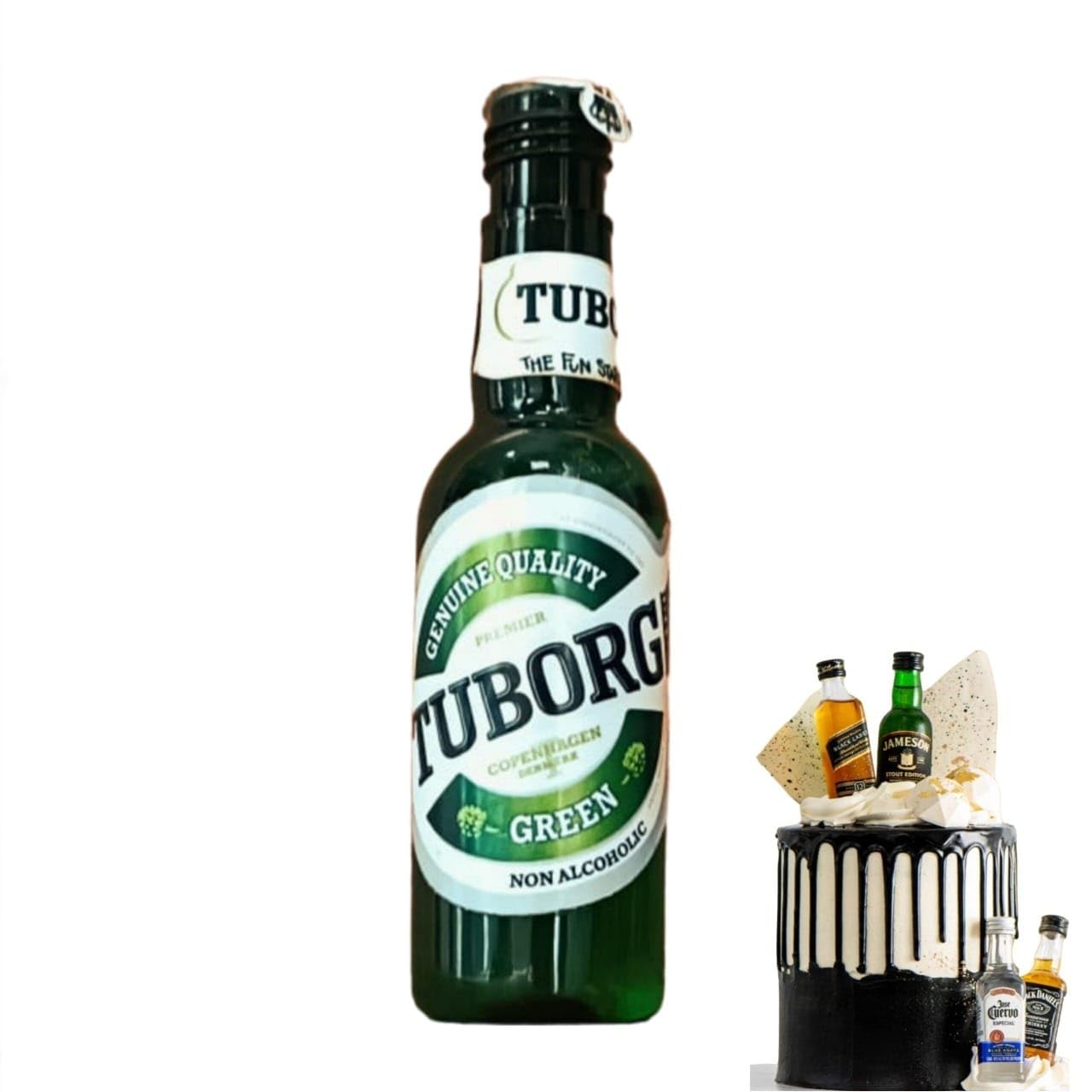 The Baking Therapy Tuborg Beer Liquor Miniature Bottle Non Alcoholic Dummy Cake Toppers Cake Topper (Pack of 1)