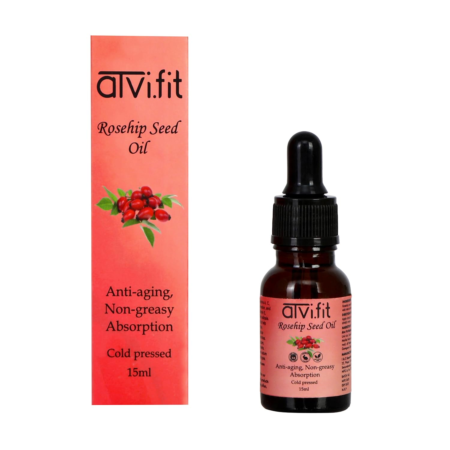 Atvi.fit Rosehip Oil for Face Wrinkles, Fine Lines, Under Eye, Curly Hair for Men and Women | 100% Pure, Natural, Organic, Cold Pressed Seed Oil | 15ml