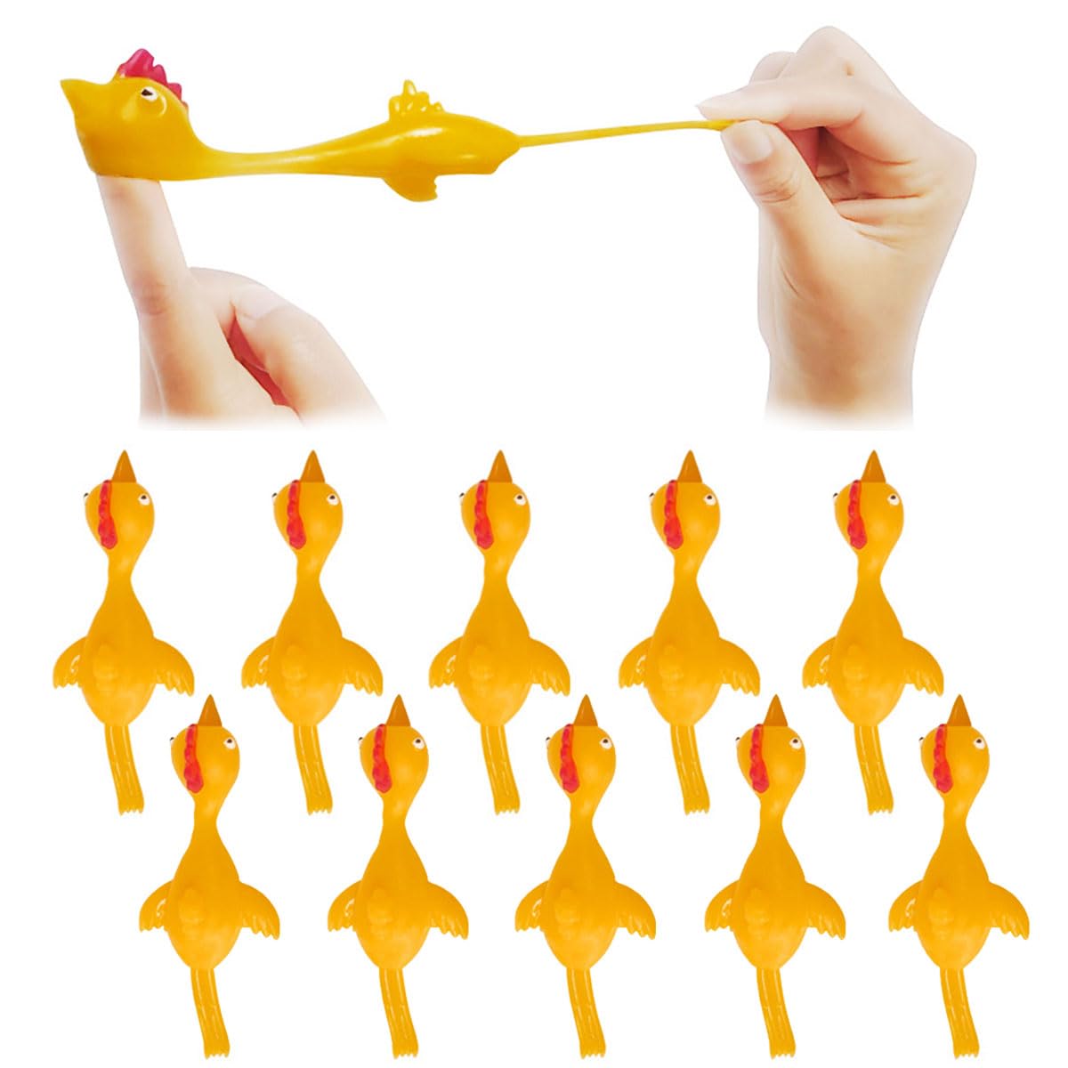 ECVV 10 Pcs Slingshot Chicken Sticky Toys Funny Rubber Chickens Toys Flinging Chickens Fun Toys Stretchy Treasure Box Toys for Classroom Prizes Birthday Party Supplies - Yellow