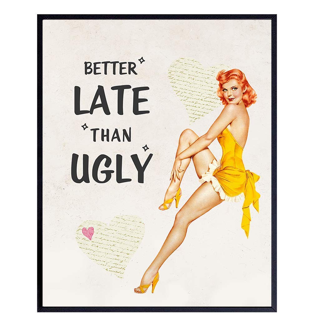 Funny Vintage 1950s Pinup Girl Bathroom Home Decor Print - 8x10 Retro Wall Art Decoration for Bath, Bedroom - Cute Unique Gift for Women, Woman, Her or Girls - Unframed