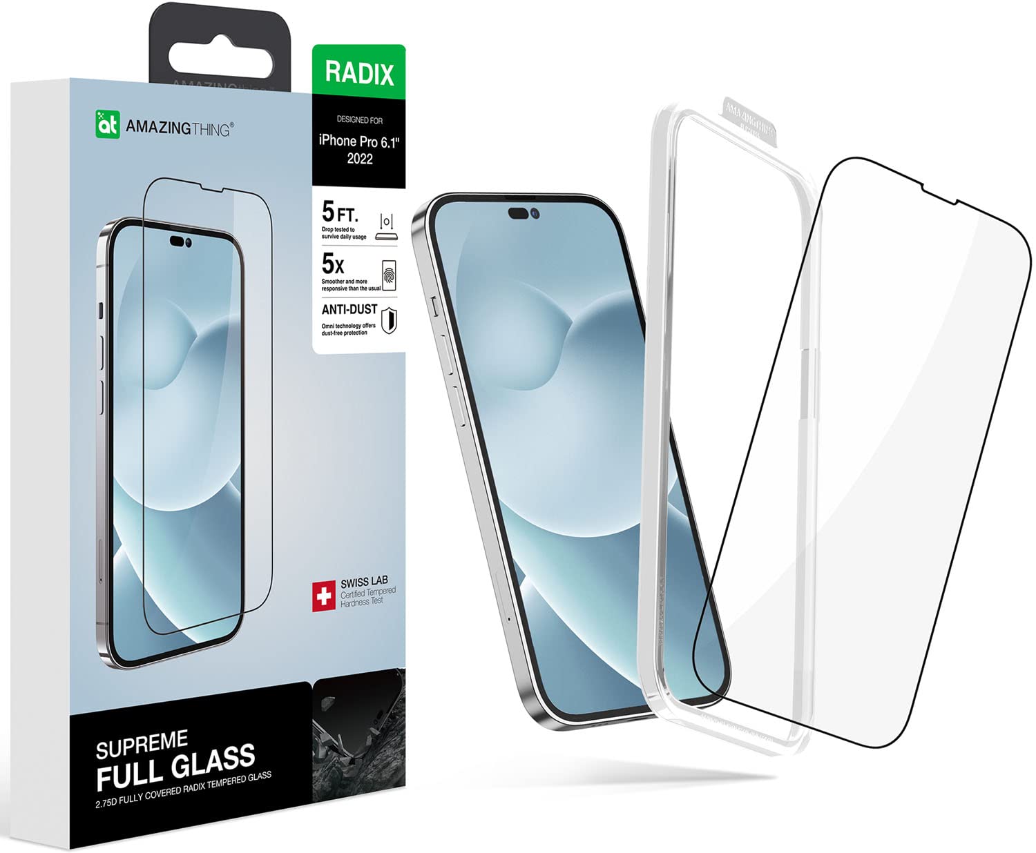 Amazing Thing Supreme Glass for iPhone 14 PRO Screen Protector (6.1 inch) Tempered Glass with Dust Free Omni Technology and Easy Install Tray - [Full Cover 2.75D]