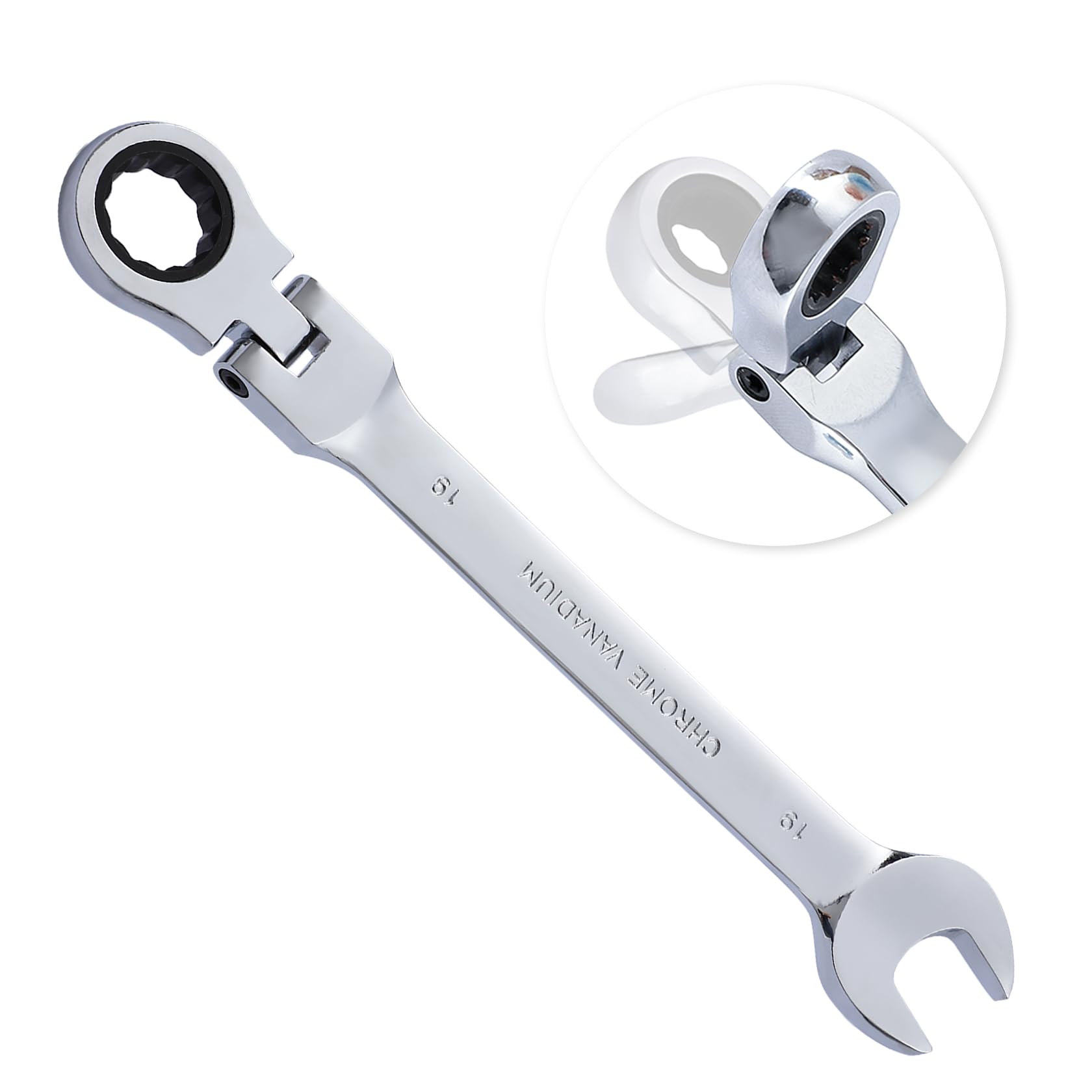 B4B BANG 4 BUCK19mm Ratcheting Combination Wrench,Metric Flex Head Ratcheting Wrench Spanner with 72 Tooth and 5° Movement Chrome Vanadium Steel Gear Wrench