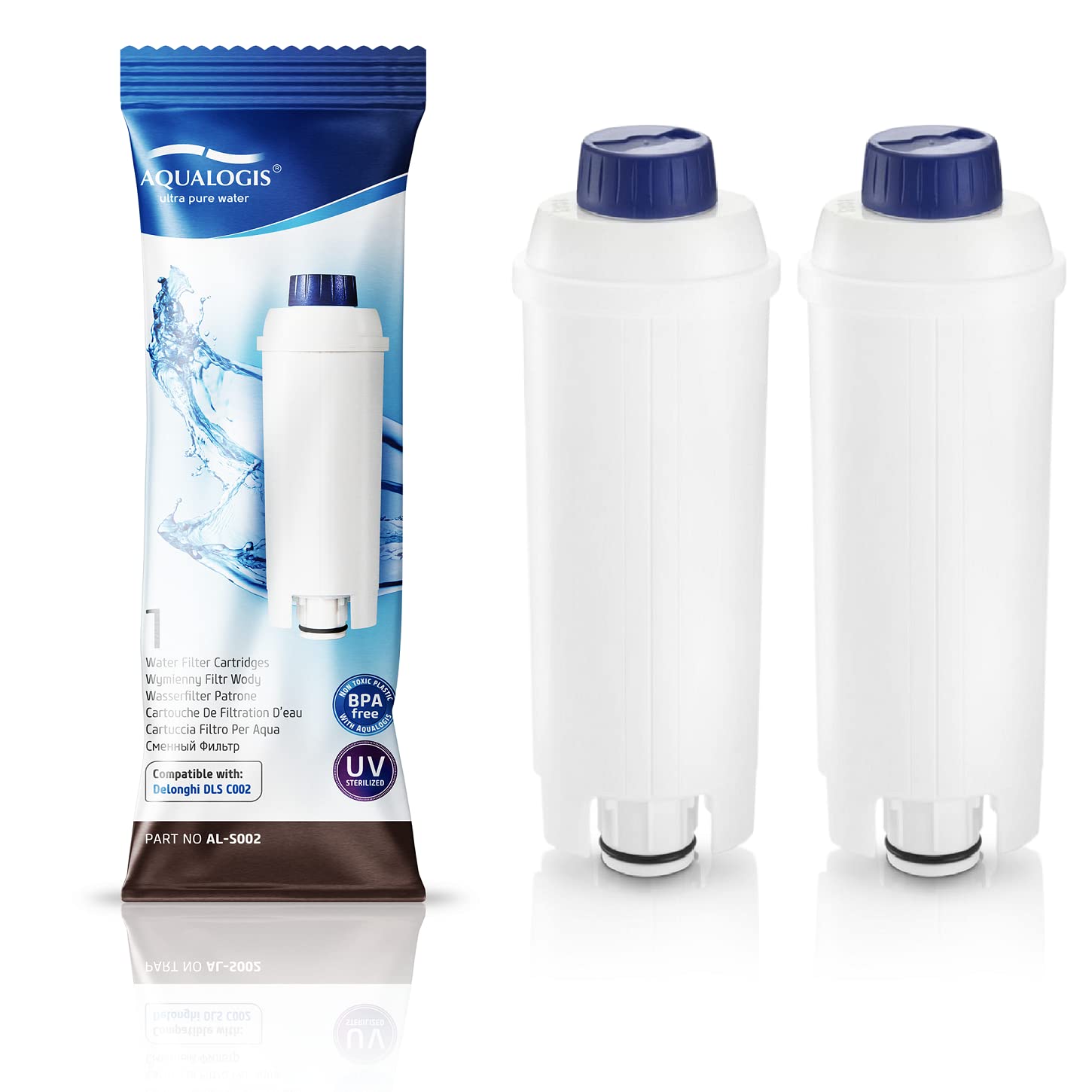 Aqualogis AL-S002 Compatible DLS C002 / SER3017 De'Longhi Bean to Cup Water Filter Softener 2 Pack