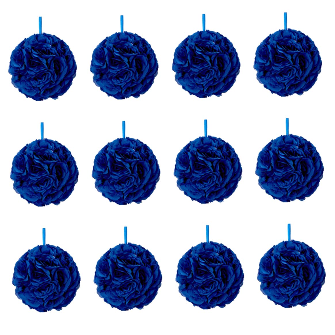 HemoreArtificial Flower Balls, 12pcs 6inch Silk Round Rose Flowers Kissing Balls, Wedding Flower Bouquet with Ribbon, Desktop Decorative Flowers for Wedding Party Decoration (Royal Blue)