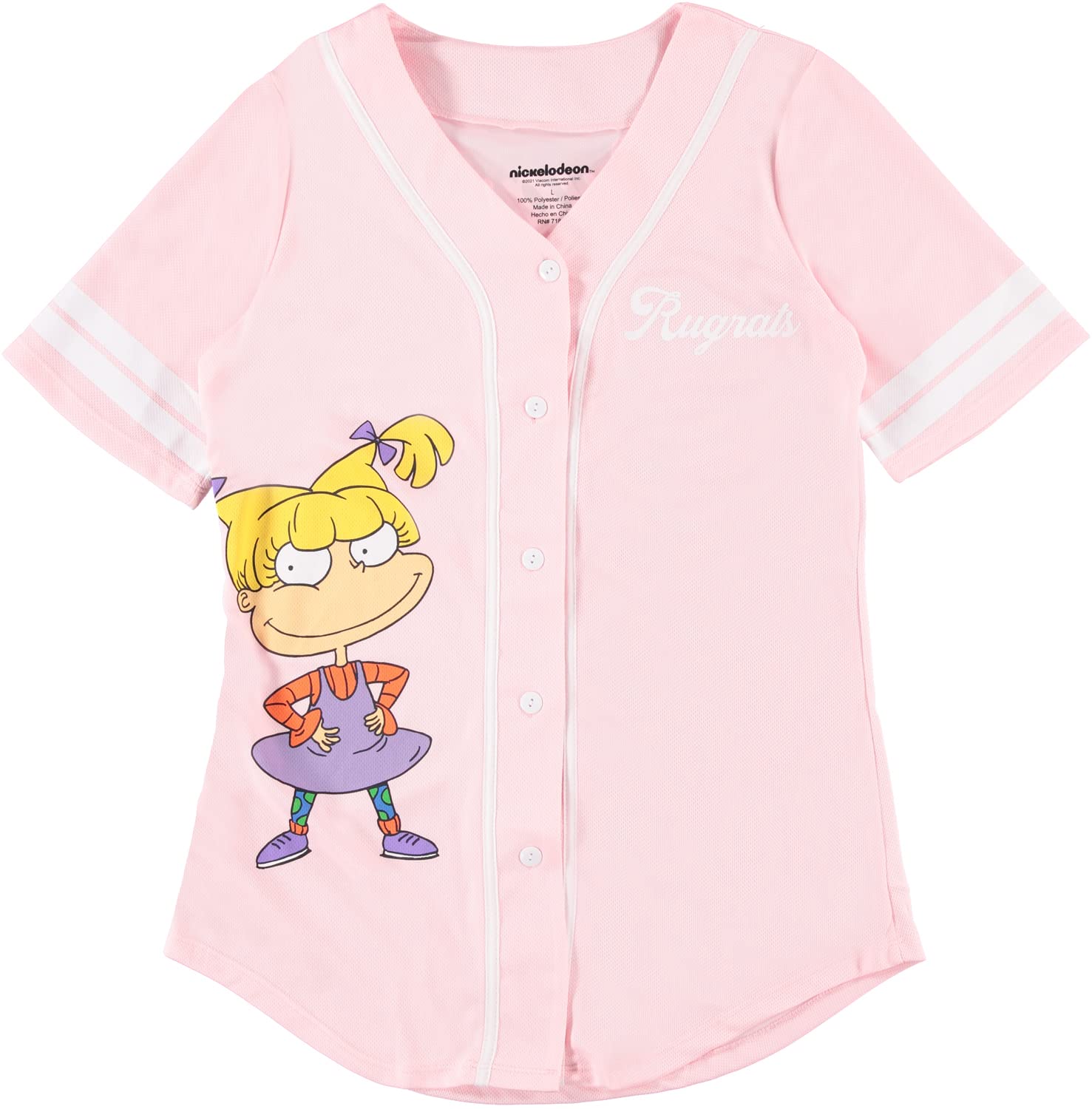 NickelodeonLadies 90's Fashion Shirt - Rugrats, Angelica and Chuckie Mesh Baseball Jersey