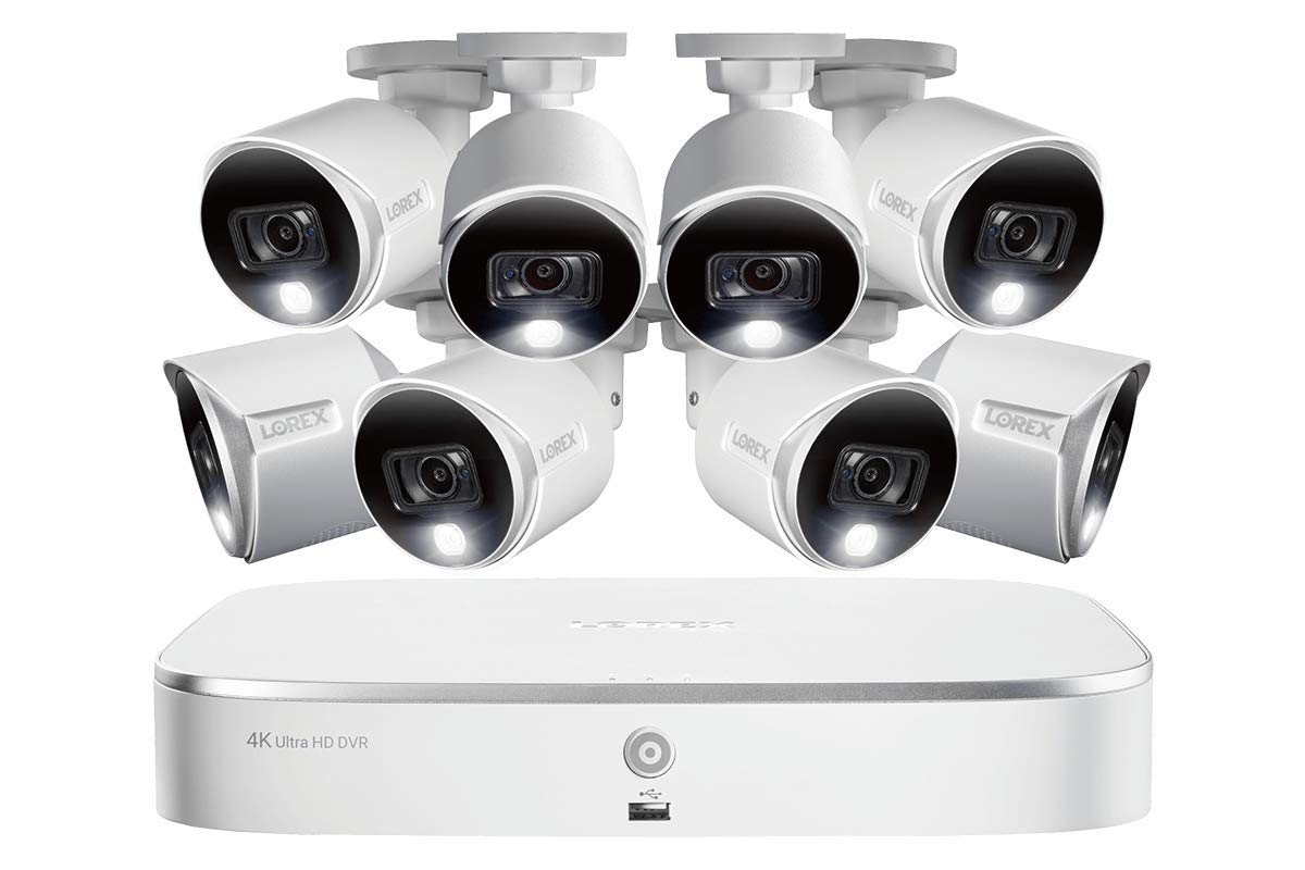 Lorex4K Security Camera System, Ultra HD Indoor/Outdoor Bullet Cameras with Motion Detection, Color Night Vision & Smart Home Compatibility, 2TB 8 Channel Wired DVR, 8 Cameras