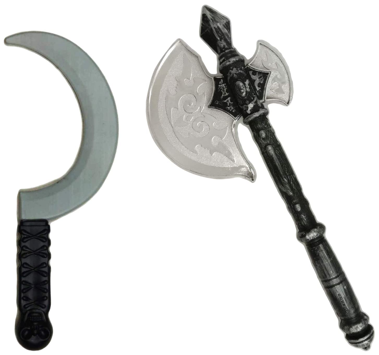 BookMyCostume War Scythe Sickle Deamons Asur Rakshas Weapon Plastic Fancy Dress, Silver/Black Parashu Battle Axe Ganesha Pharsa, Kid