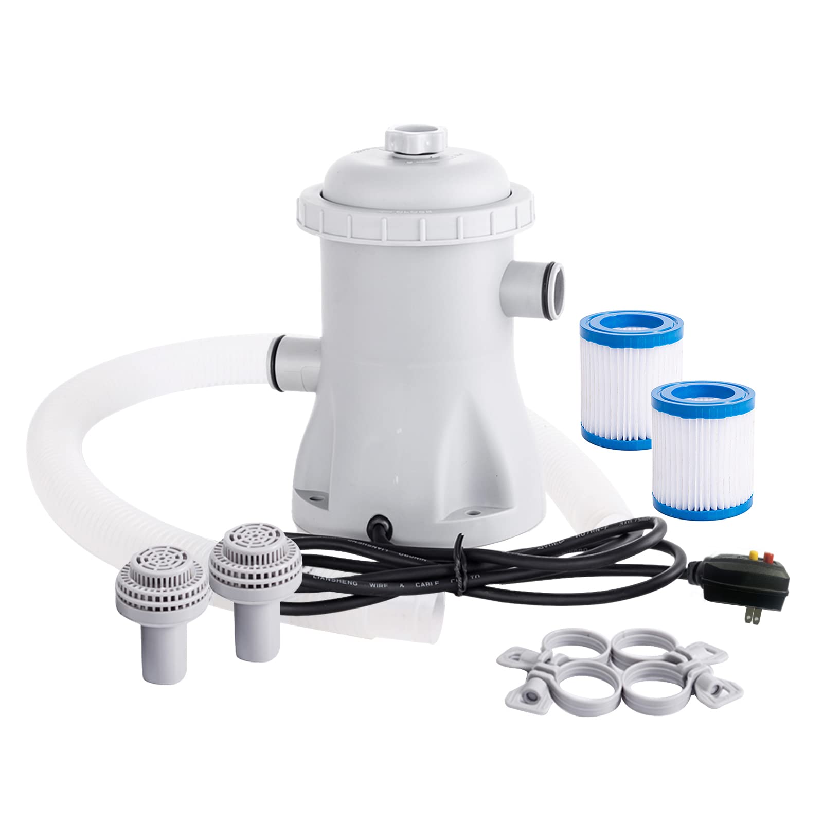 DecdealPool Filter Pump 330 GPH Paddling Pool Electric Water Pump With 2 Pool Filter Cartridge Pool Pumps Above Ground Small Pool Filter Pump