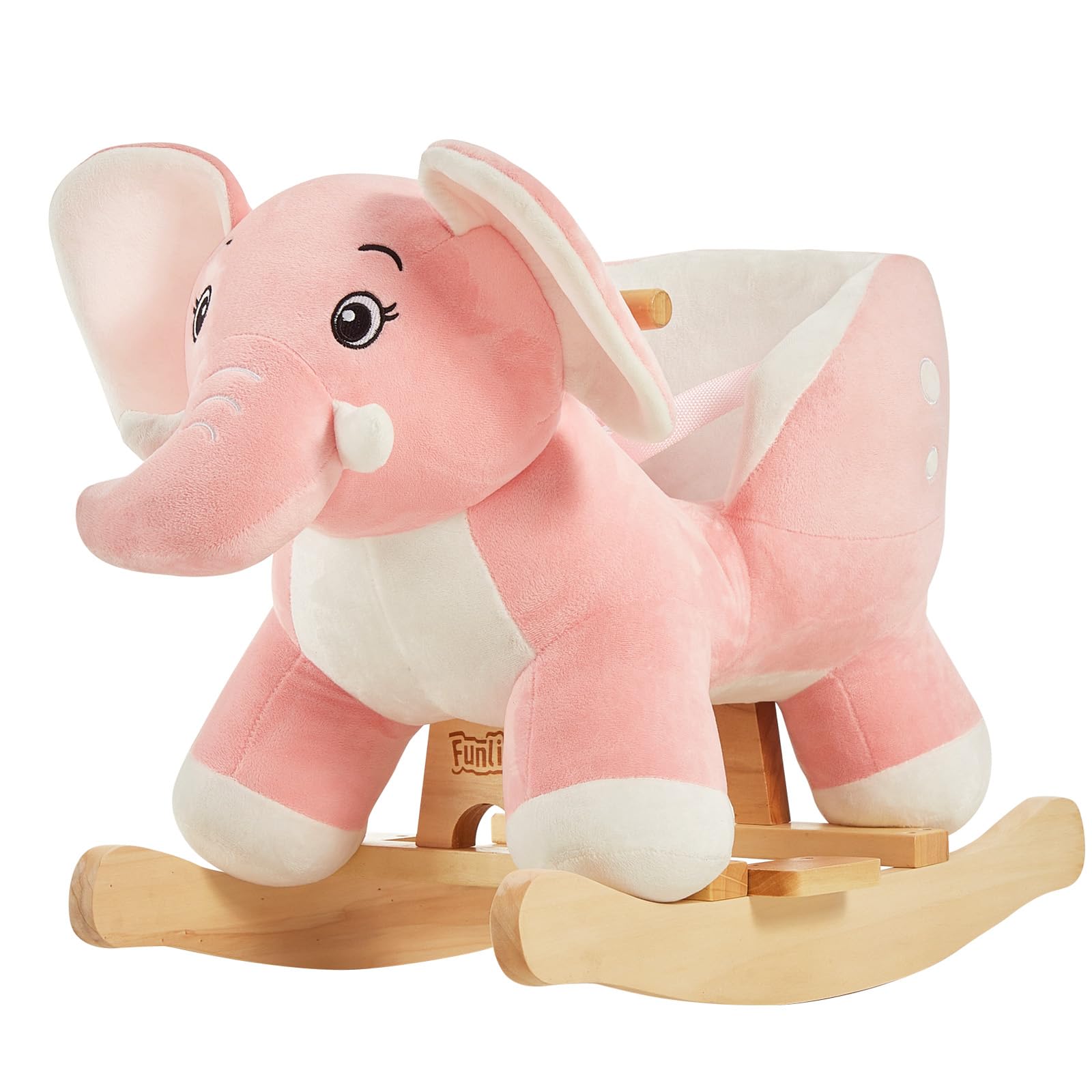 FUNLIO Elephant Baby Rocking Horse for Toddlers 6 Months to 3 Years, Cute & Graceful Pink Elephant Rocker for Baby Girl, Stuffed Plush Ride-on Rocking Animal, Easy to Assemble, CPC & CE Certified