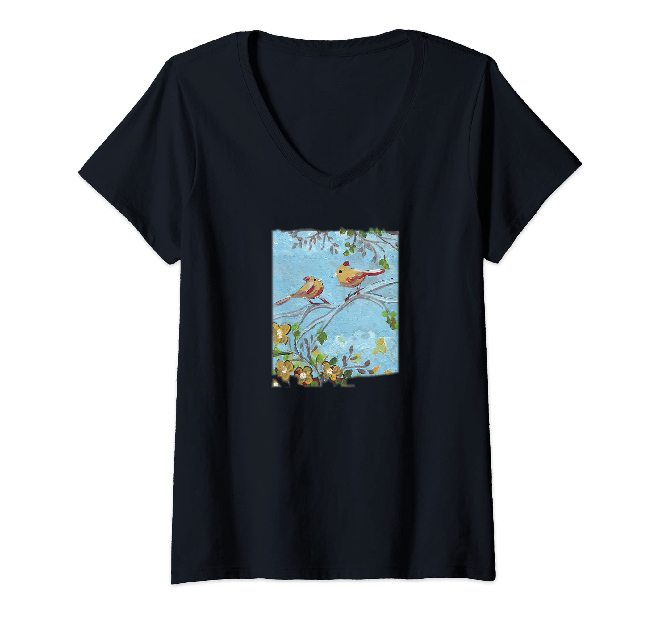 Womens Bird Friends V-Neck T-Shirt