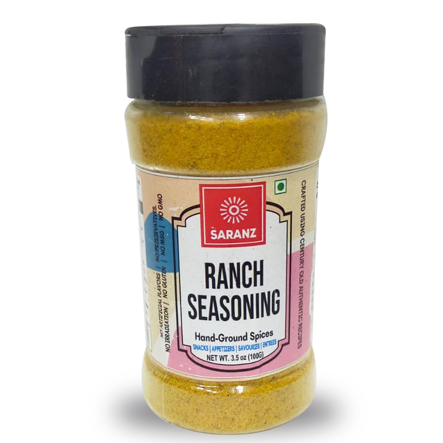 SARANZ Ranch Mix Exotic Seasoning Perfect for Snacks, Appetizers, Savouries|Ranch Mix Seasoning with Fresh Ingredients For Dressing | Aromatic and Flavoured Vegan Seasonings |Used Ranch Mix Seasoning in Sauces, Marinades, Dressing, Snacks-100 Grams Sprinkler Jar