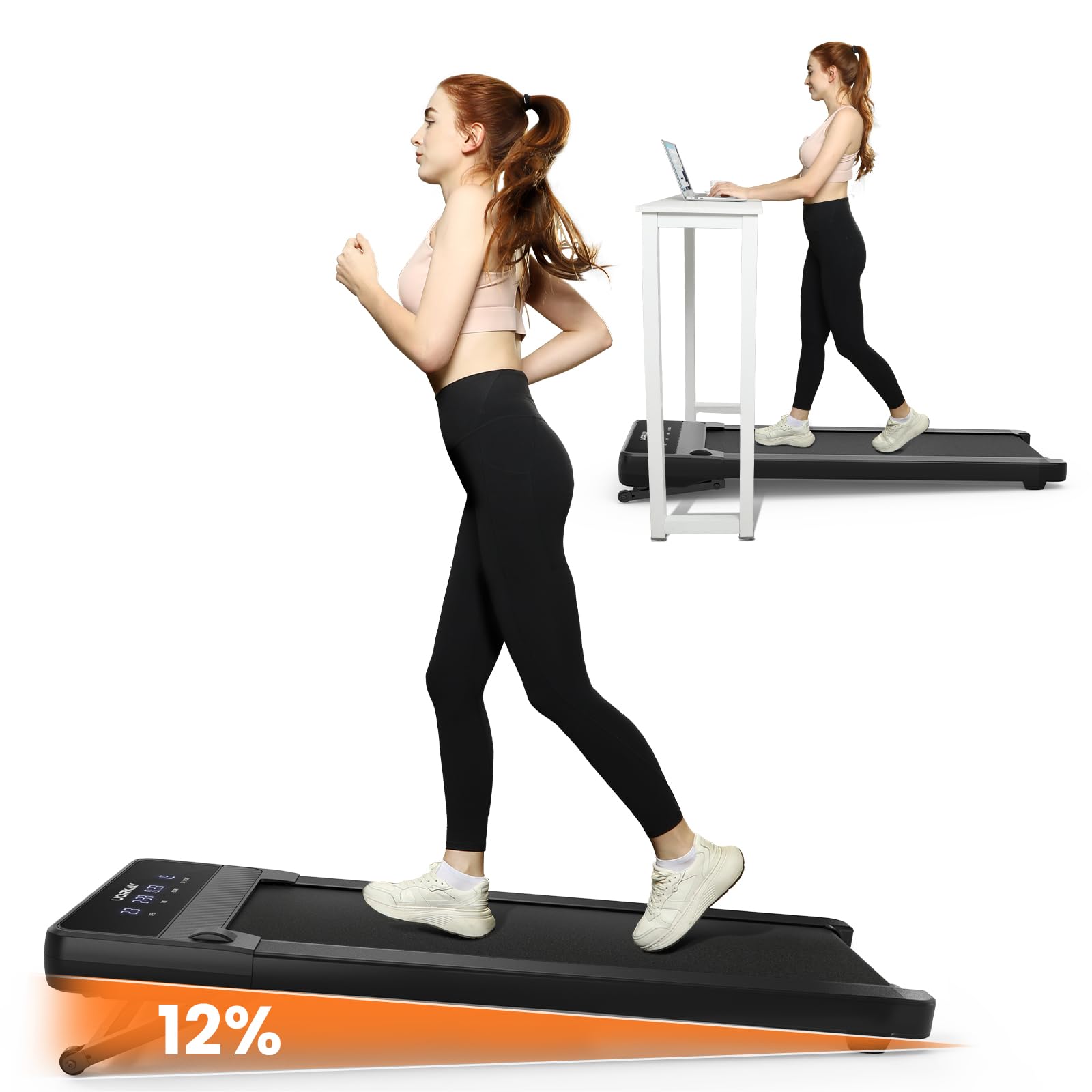 Walking Pad with 12% Auto Incline, Incline Under Desk Treadmill with 6 HIIT Modes, Compact Treadmills for Home Office with Remote Control, Quiet Walking Treadmill with Low Noise