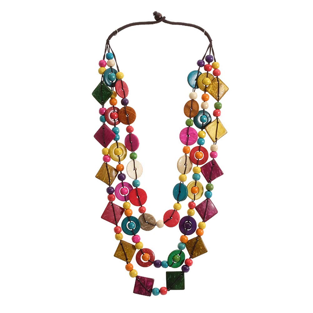 AmosfunWomen Bohemia Necklace Retro Ethnic Necklace Coconut Shell Jewelry (Colorful)