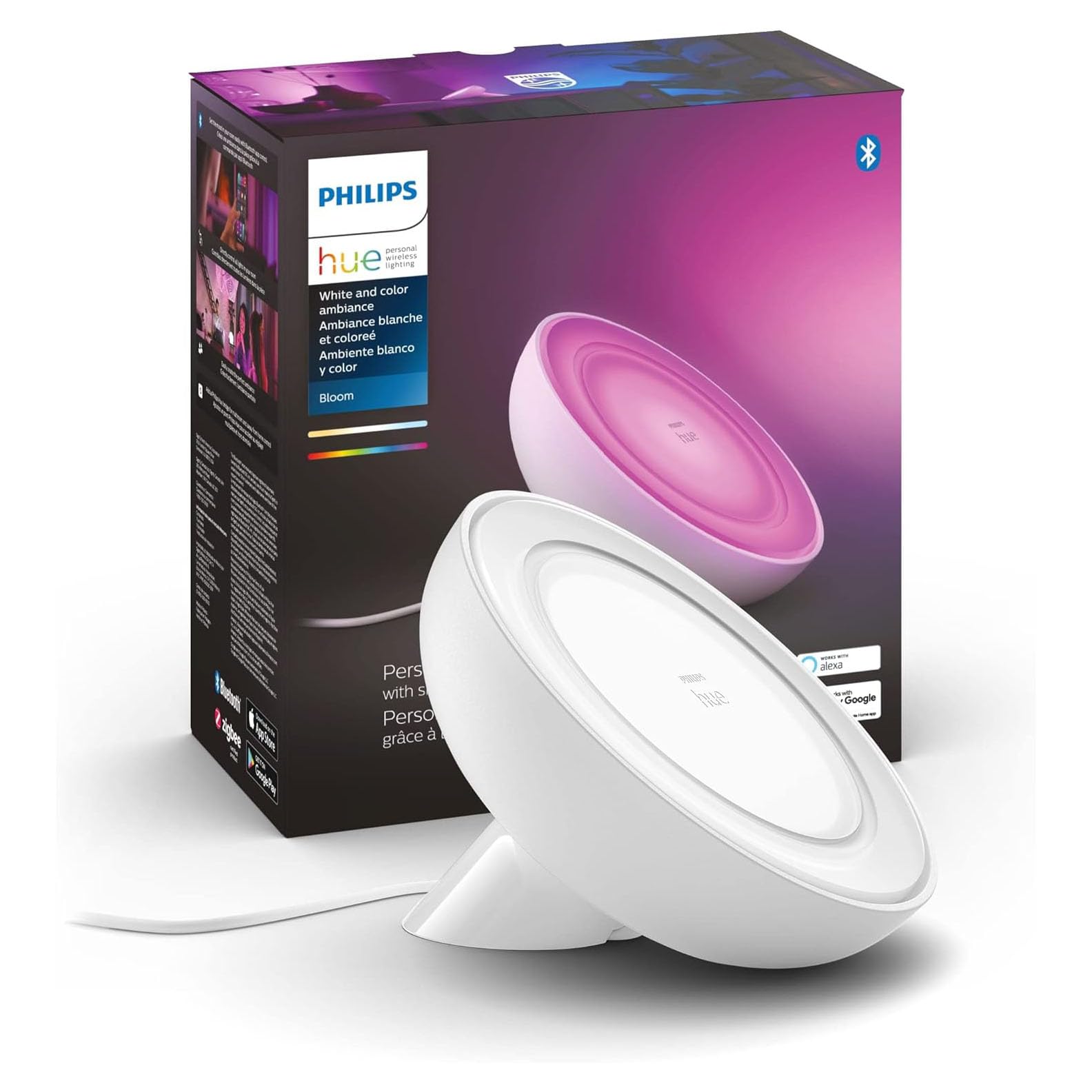 Philips HueBloom Smart Table Lamp, White - White and Color Ambiance LED Color-Changing Light - 1 Pack - Control with Hue App - Compatible with Alexa, Google Assistant, and Apple Homekit