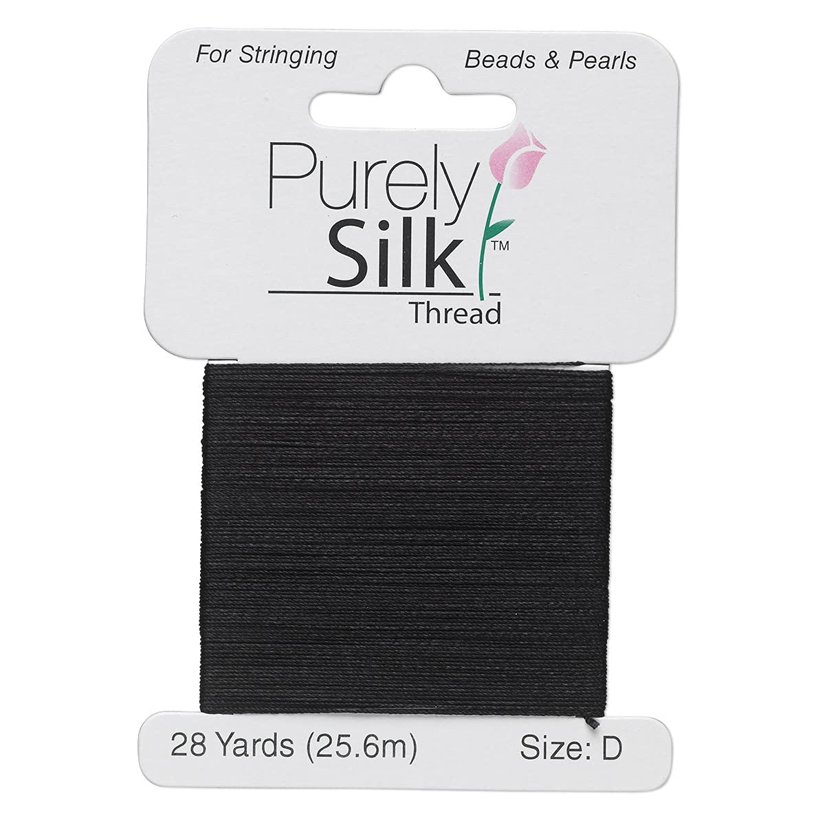 Purely Silk Simply Silk Beading Thread Cord Size D Black 0.012 Inch 0.34mm 28 Yards Card for Stringing Weaving Knotting Kumihimo