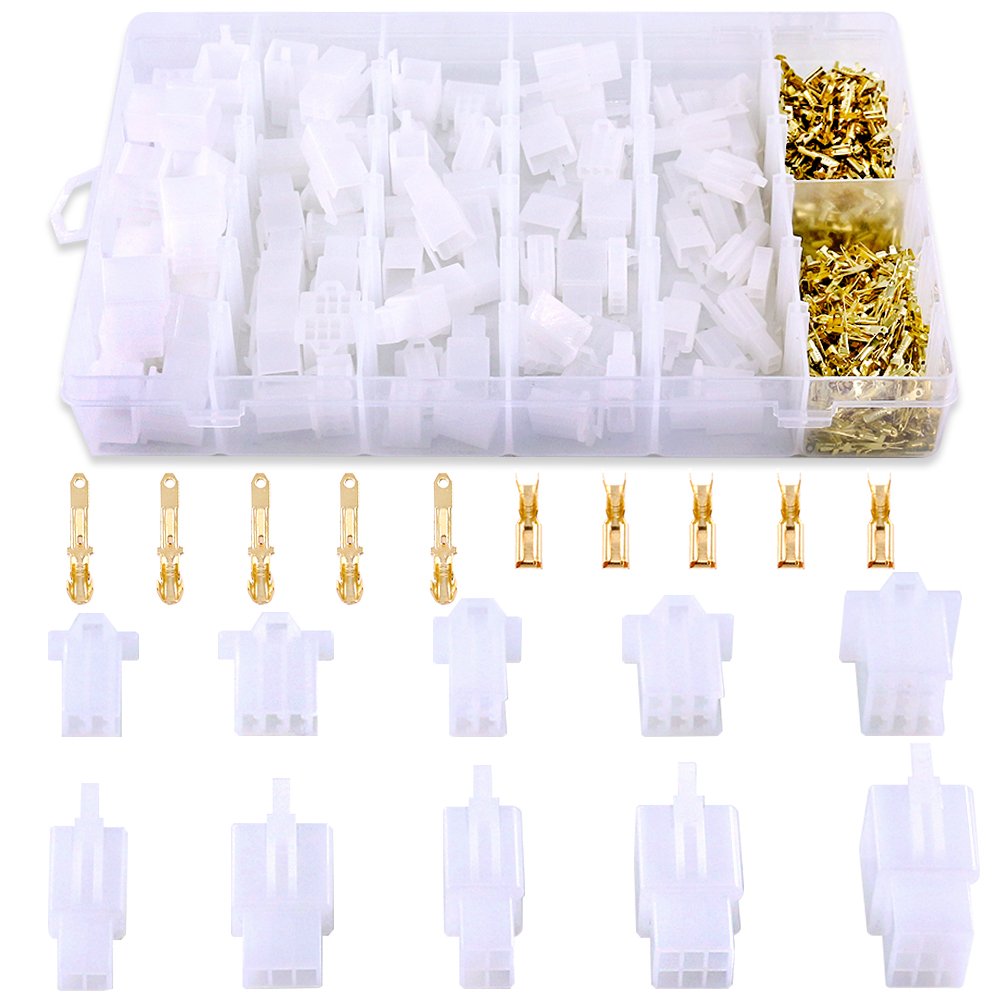 Glarks 580Pcs 2.8mm Pitch 2 3 4 6 9 Pin Wire Connectors Housing Terminal, Male & Female Plug Housing and Pin Header Crimp Wire Terminals Connector Assortment Kit for Motorcycle, Bike, Car, Boats