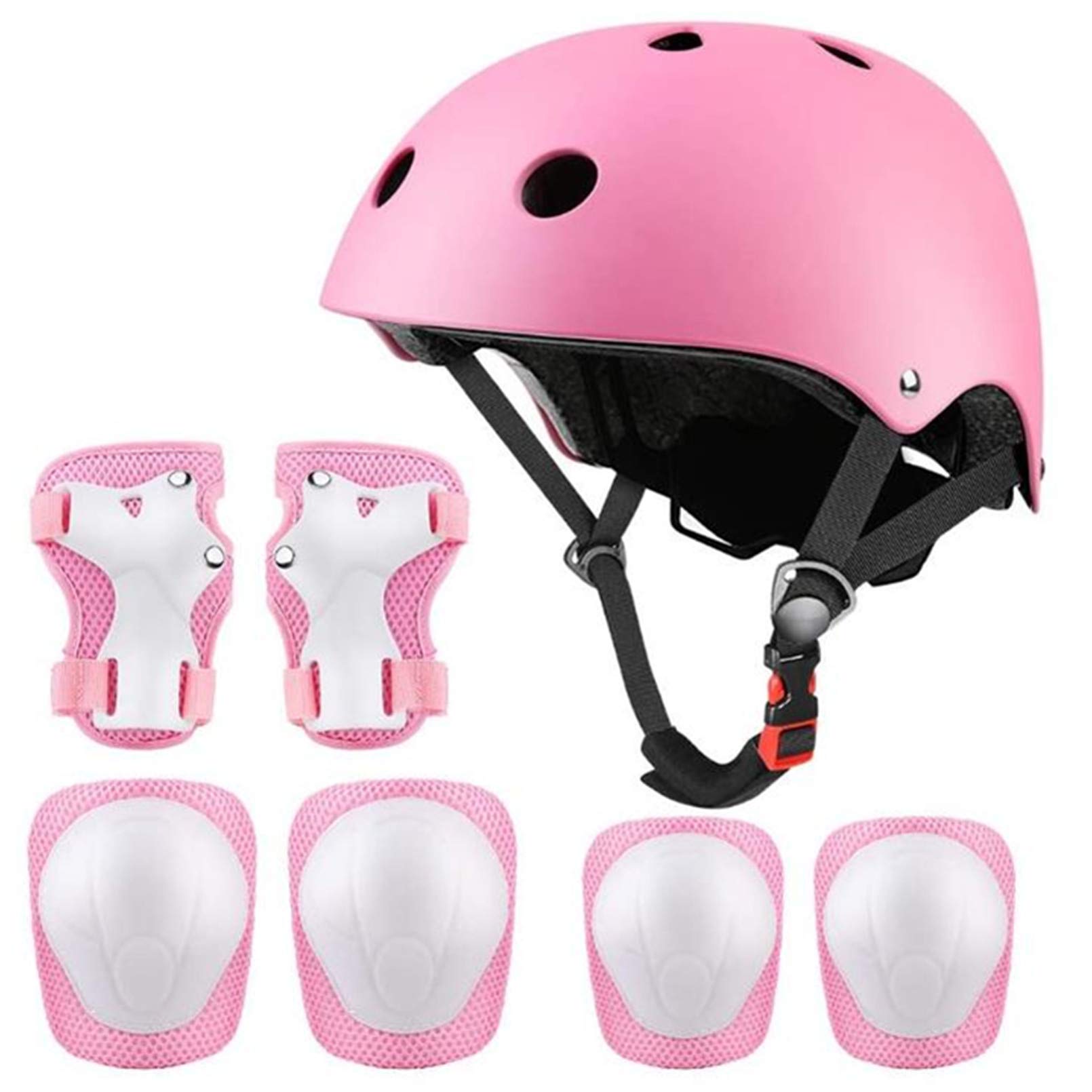 AM ANNA Kids Bike Helmet Set Skateboard Knee Pads - Kids Helmet Elbow Pads Wrist Guards Adjustable Protective Gear Set for Sport Cycling Bike Roller Skating Scooter Rollerblade (pink)