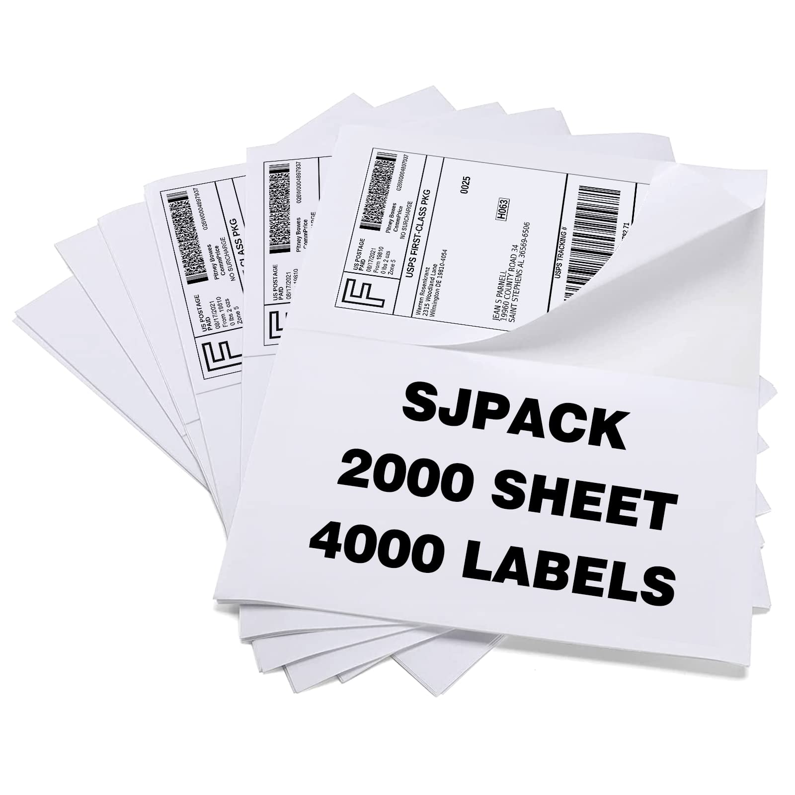 SJPACKSJPACK 8.5" x 5.5" Half Page Self Adhesive Shipping Label, Compatible Laser & Inkjet Printers 2 Labels Per Sheet (500 Sheet Total 1000 Labels)