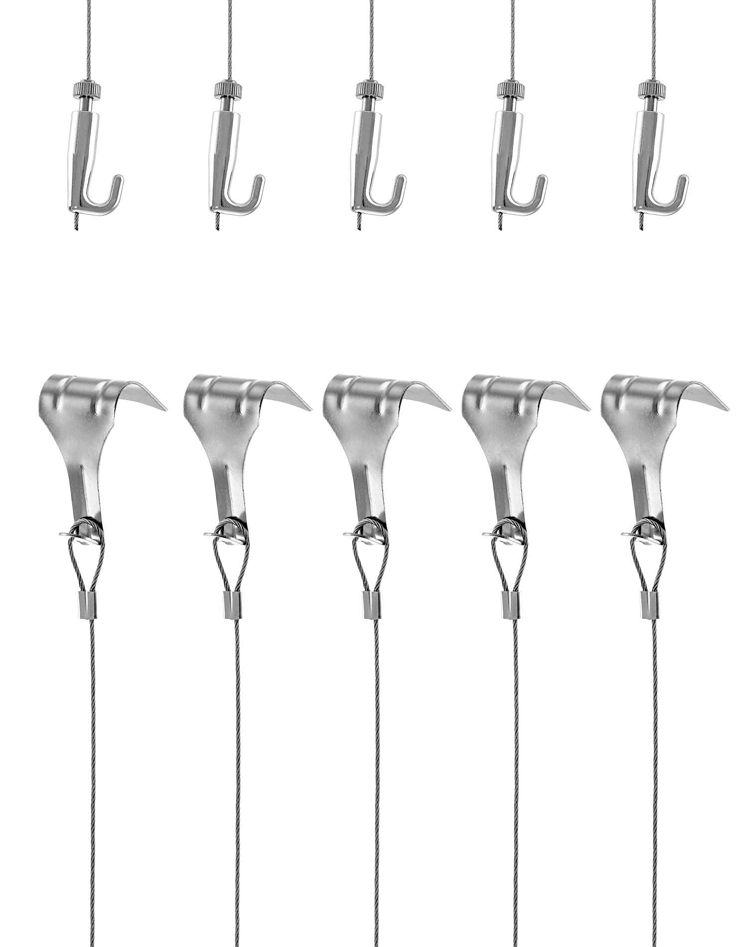 QWORK Picture Hanging Wire Kit, 2m × Ø1.5mm Stainless Steel with Wire Adjustable Hook and Rail Moulding Hook, Hold Up to 40 KG (5 pcs)