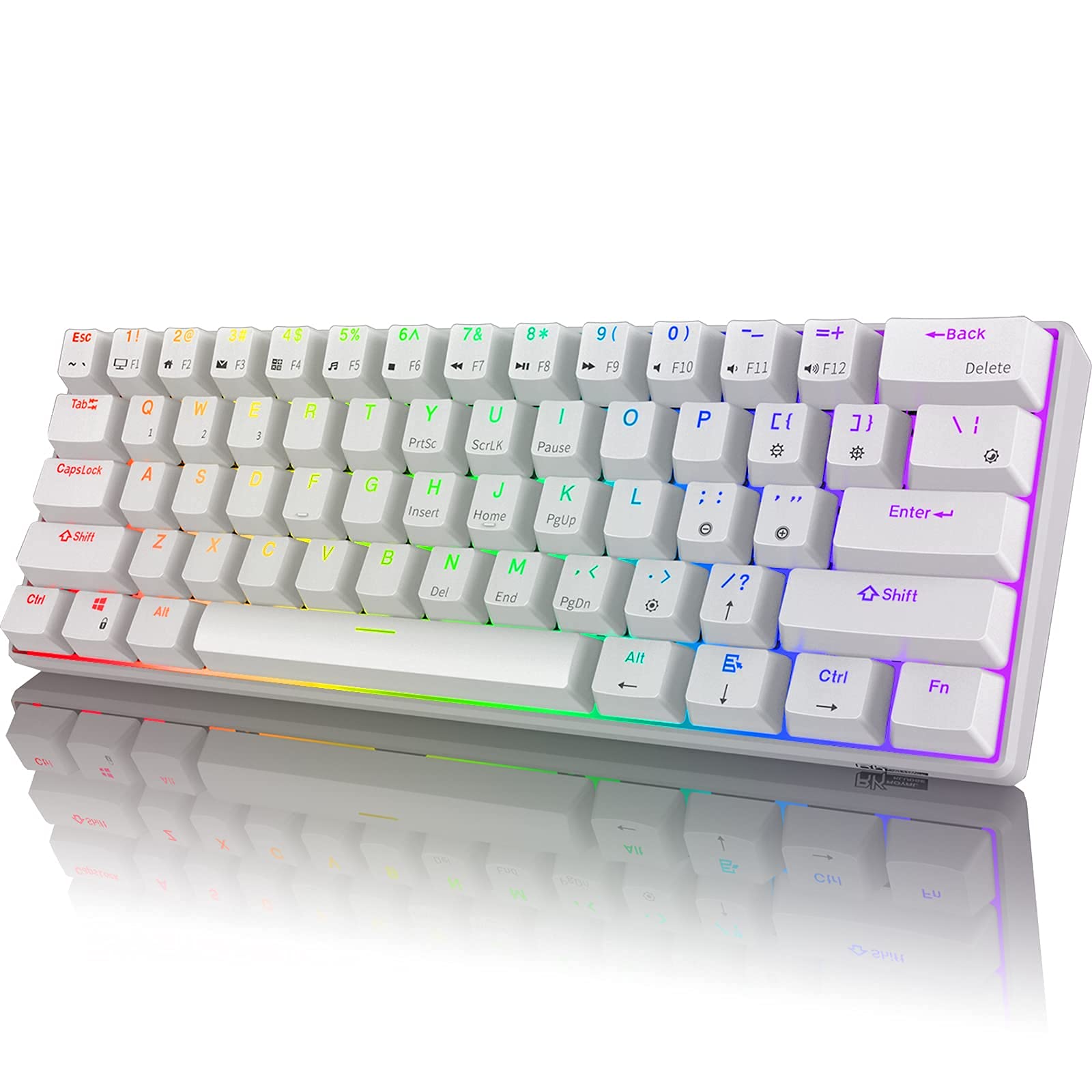 Rk Royal Kludge Rk61 Wireless 60% Mechanical Gaming Keyboard RGB Backlit Ultra-Compact For Ios, Android, Windows And Mac With 1450Mah Battery, Hot-Swappable Red Switch - White, 6935280801051