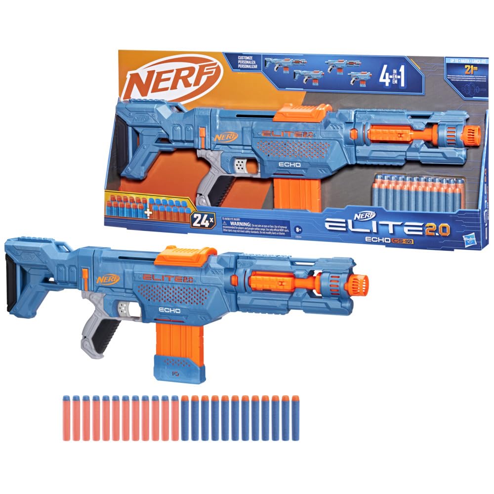 NERF_Elite 2.0 Echo CS-10 Toy Blaster, 24 Nerf Darts, 10-Dart Clip, Fun Toy _or_Kids,Teens and Adults, Outdoor toy_for_boys, birthday gift toy for kids Ages 8+