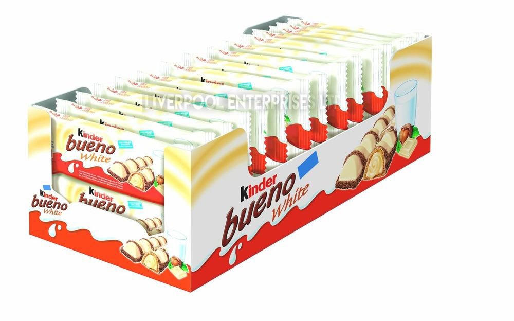 KINDER BUENO WHITE 2 bars per Pack, Full Box Of 2 x 30 x 43g, Very Long Expiry