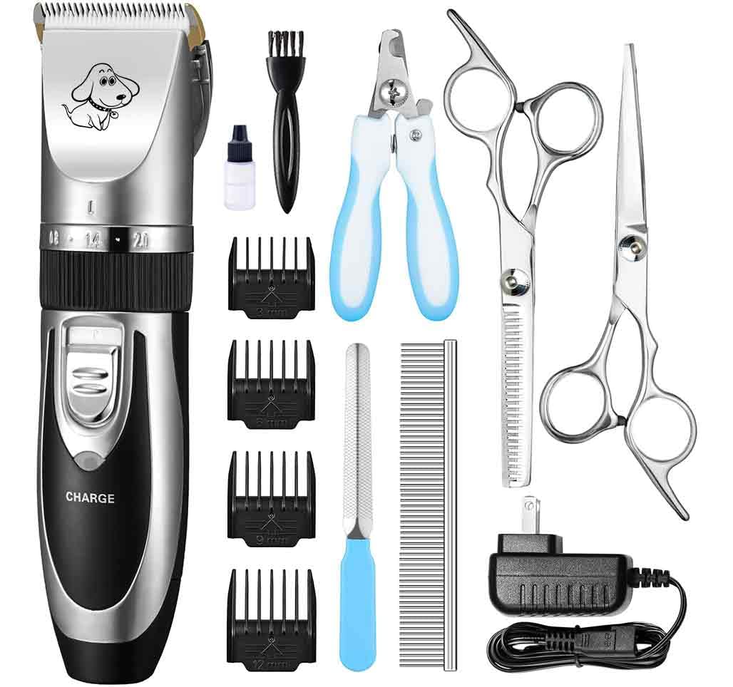 PANGU Dog Clippers Professional Pet Grooming Kit Low Noise, Rechargeable Pet Shaver Cordless Silent Dog Hair Trimmer with Scissors Comb Glove Best Hair Clipper for Dogs Cats Pets