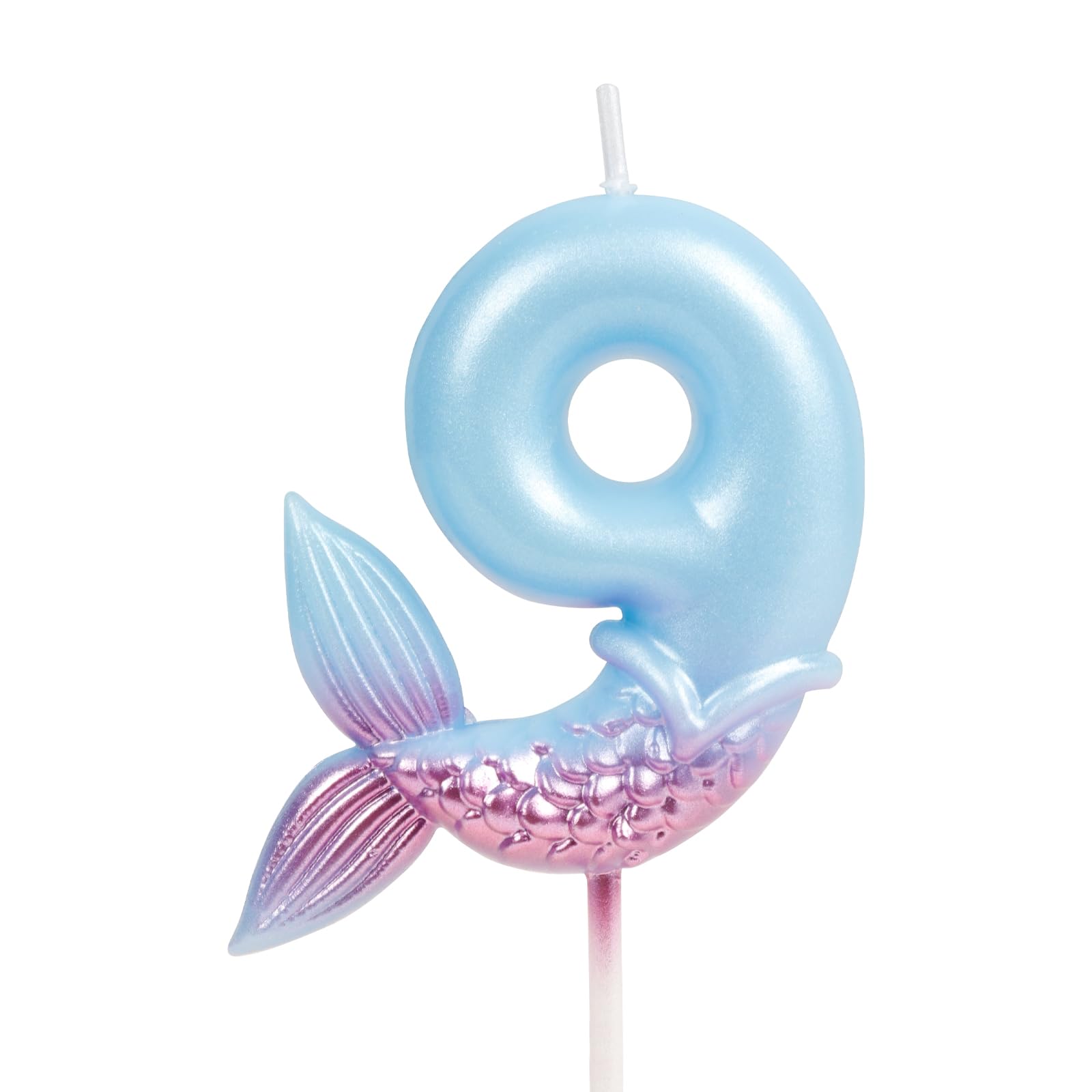 Yiran Blue Mermaid Birthday Candles for Cake with Mermaid Tail, Number 9 Candles, Blue Birthday Candles, Happy Birthday Candle, Cake Candles Cake Topper Decorations for Girls Mermaid Birthday Party