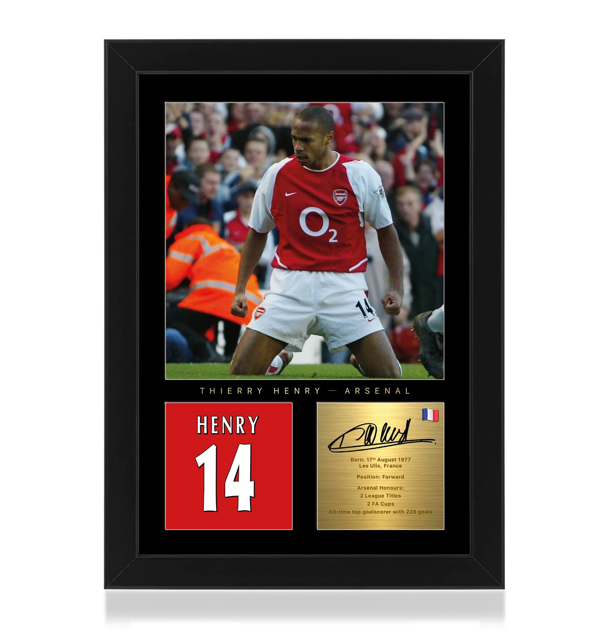 Win FC Thierry Henry A4 Framed Photo Display - Reproduced Digital Signature - Gift For Arsenal Fans