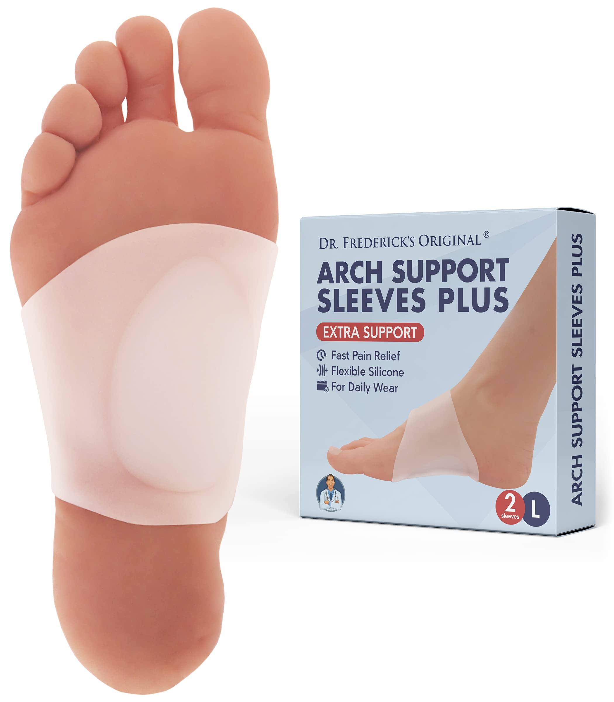 Dr. Frederick's OriginalArch Support Sleeves Plus - Flat Foot Arch Supports for Men & Women - 2 Pieces - Arch Pain Relief - Large/XL