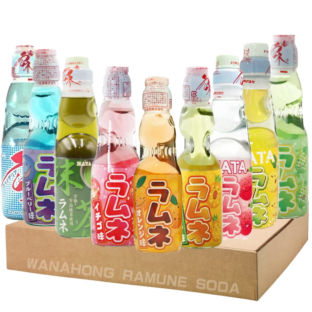 Hatakosen Ramune Soda (8 Bottles Gift Set) 200mL, by WaNaHong (Assorted Flavours Set, 8 Bottles)