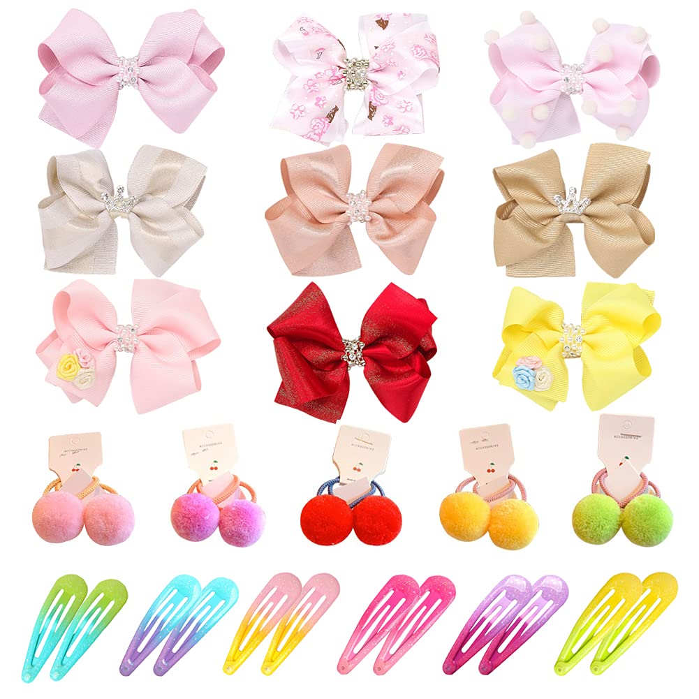 FullHappy Colorful Hair Bows Hair Clips for Girls, Pom Pom Hair Ties Hair Bands, Hair Accessories for Girls, Well Made, Sturdy and Easy to Use