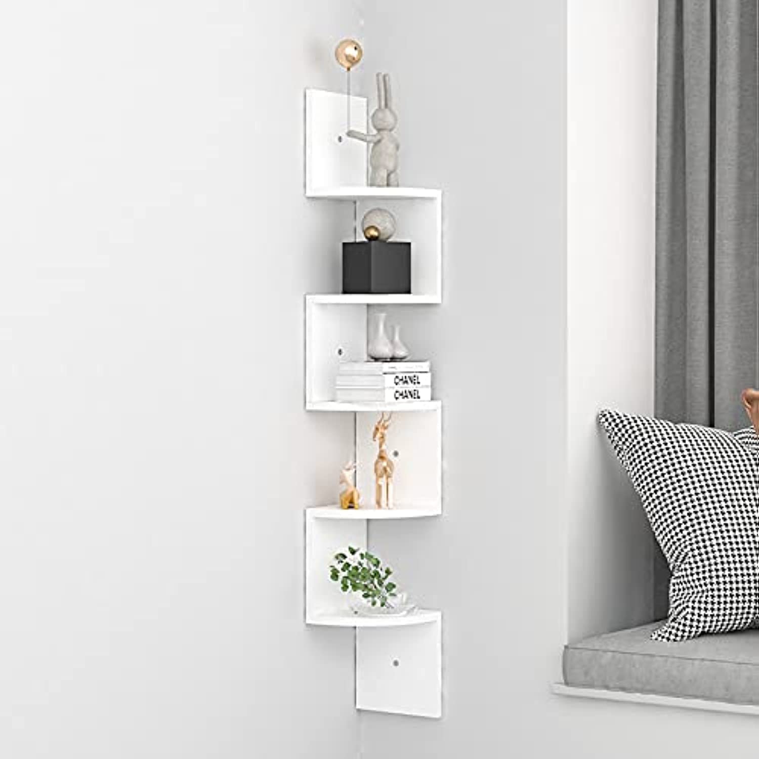 MIXDE Corner Shelf 5 Tier Shelves For Wall Storage, Easy-To-Assemble Floating Wall Mount Shelves For Bedrooms And Living Rooms, Espresso Finish (white)