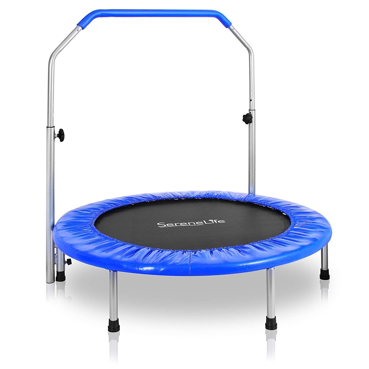 SereneLife Portable & Foldable Trampoline - 40" in-Home Mini Rebounder with Adjustable Handrail, Fitness Body Exercise