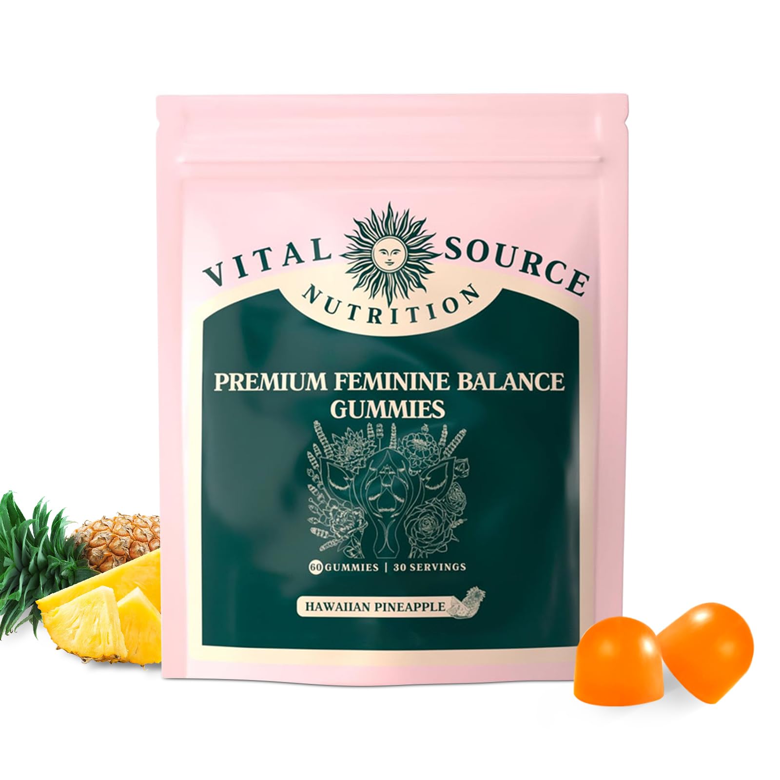 Premium Feminine Balance Gummies for Women's Health – Hawaiian Pineapple Flavor, Supports Vitality & Gut Health