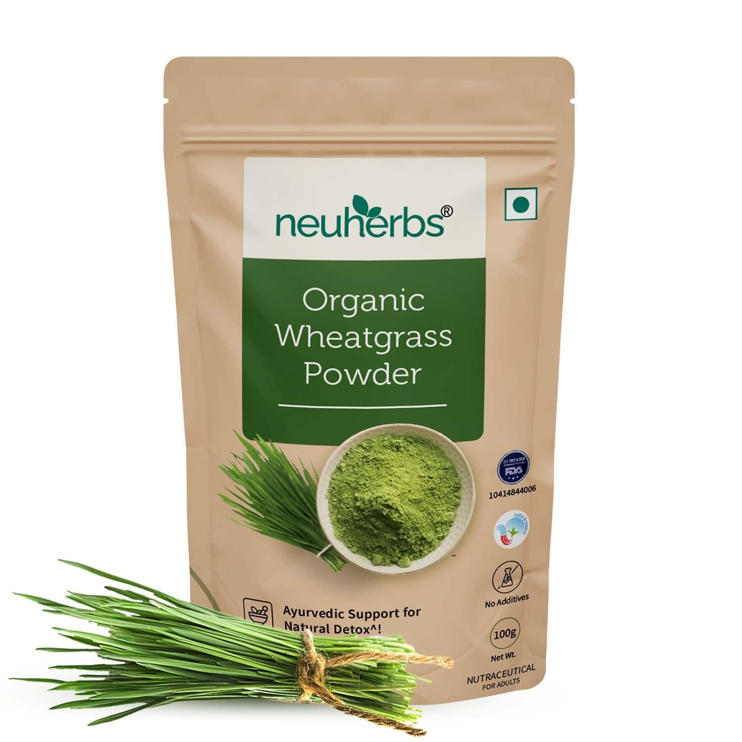 Neuherbs Organic Wheatgrass Powder | Ayurvedic Support For Natural Detox | Immunity Booster | Herbal Supplement | NON-GMO, Vegan, Antioxidant, Superfood | Certified Organic - 100g