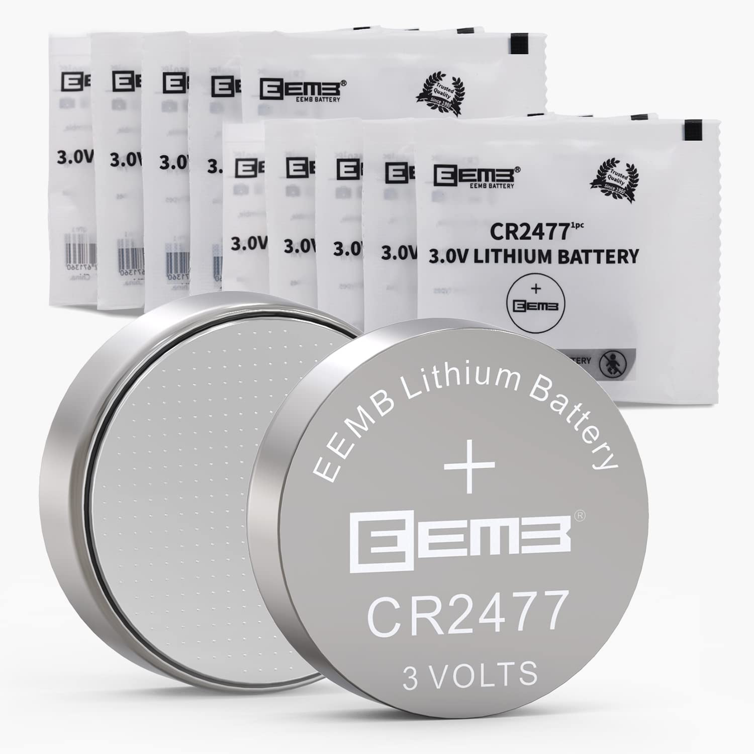 10PCS EEMB CR2477 Li-MnO2 Non-Rechargeable Lithium Battery 3V Button Coin Cell Battery Trusted Quality 1000mAh UL Certified Single Use Battery DO NOT CHARGE BATTERY