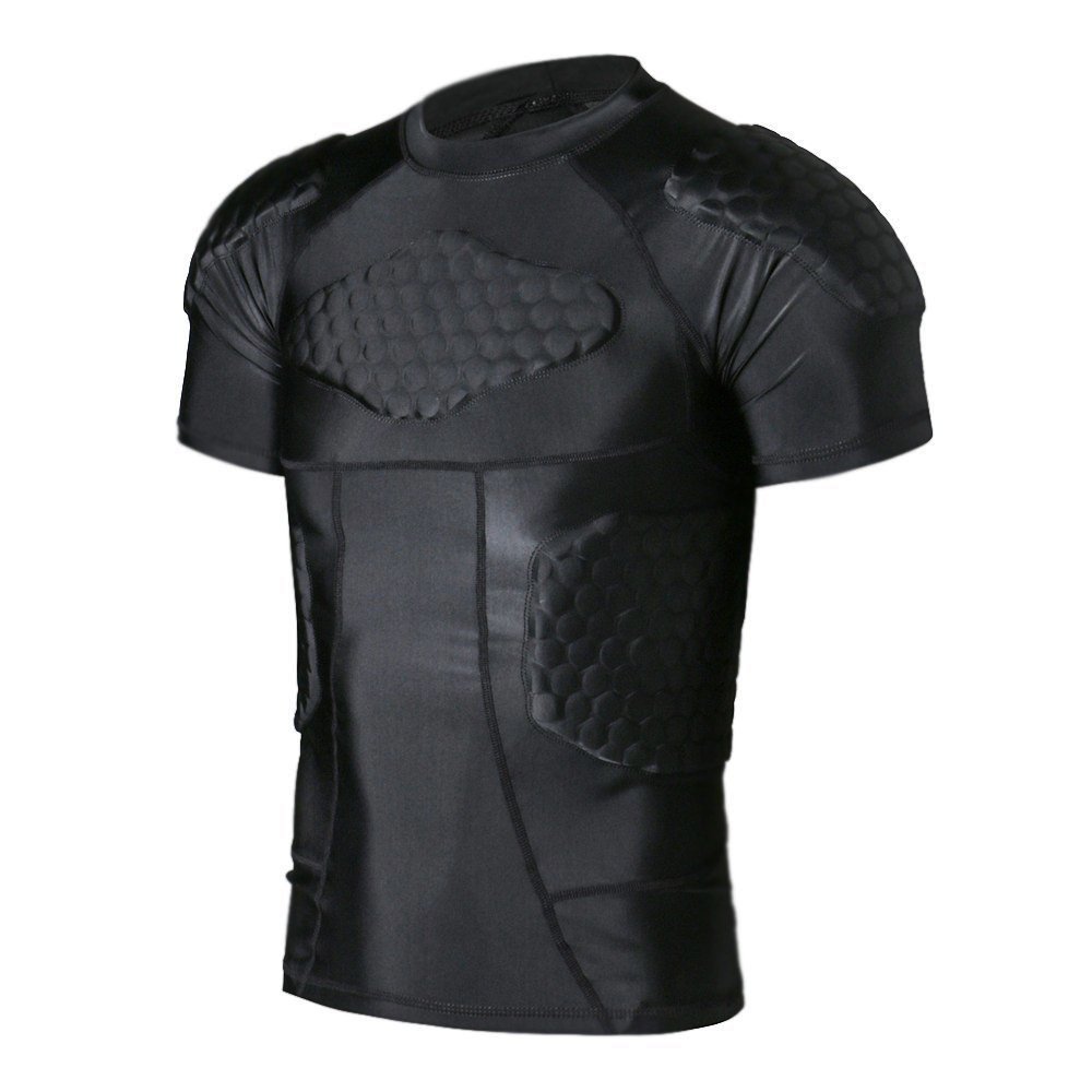 DGYAO Padded Comprssion T, Mens Rugby Safe Guard Top for Chest Rib Shoulder Protector