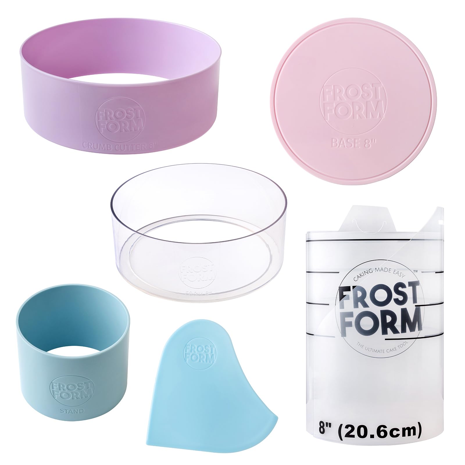 Frost Form - Starter + Kit (8 inch) 7-Piece Set | Professional-Quality, Food-Grade Plastic | Cake Frosting | Beginners and Pros | Cake Decorating Kit | Compatible with Piping Bags and Cake Stands