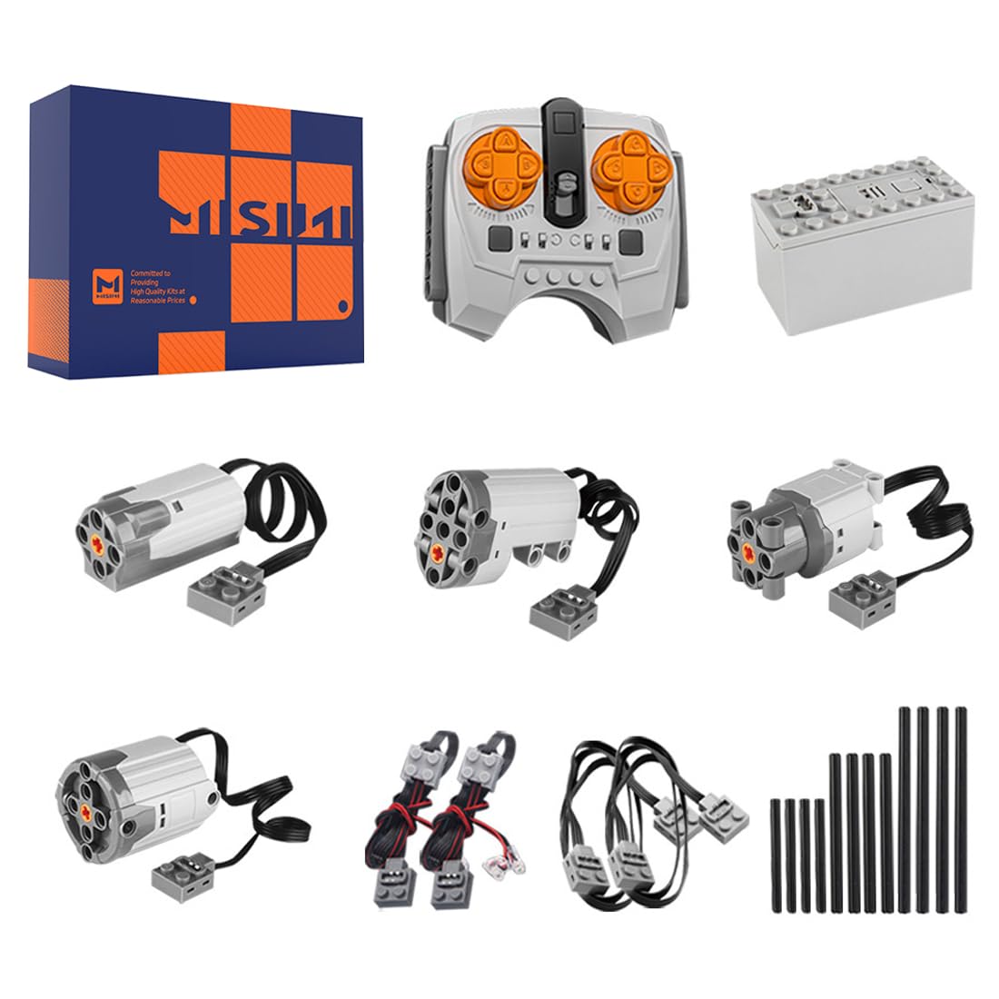 MISINI22 Pieces Technology Power Functions Set, Including 1XL/1L/1M/1 Servo Motors kit (RC/APP,Parts Shaft Cross), Remote Control Battery Box, Extension Cable Light Cable