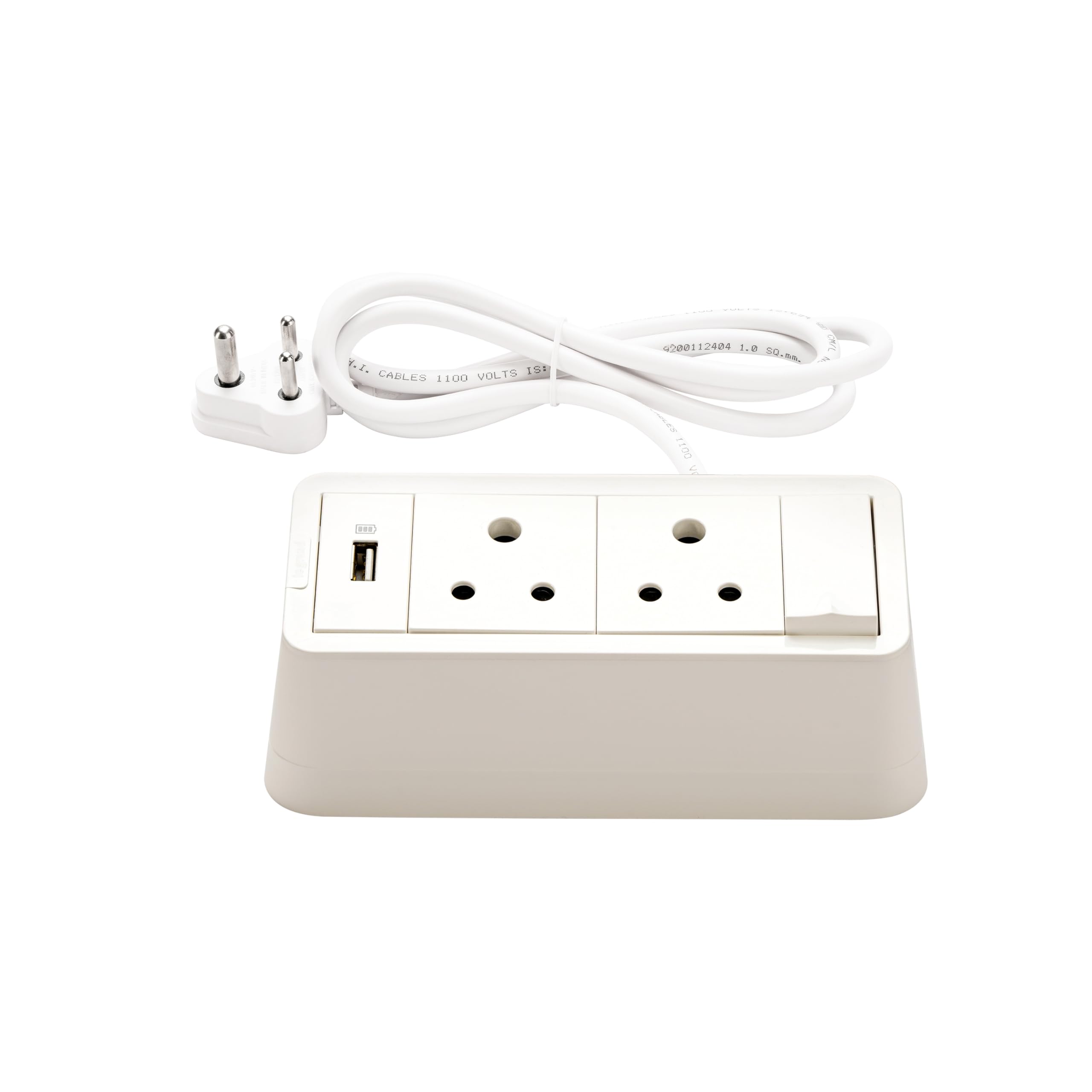 Legrand Desktop Power Center | 6 Module, 6A 230V 3 Pin Socket, One 5V USB, IP20 Rated | Suitable for Office, Hotel, Residence | 655021 (Pack of 1, White)