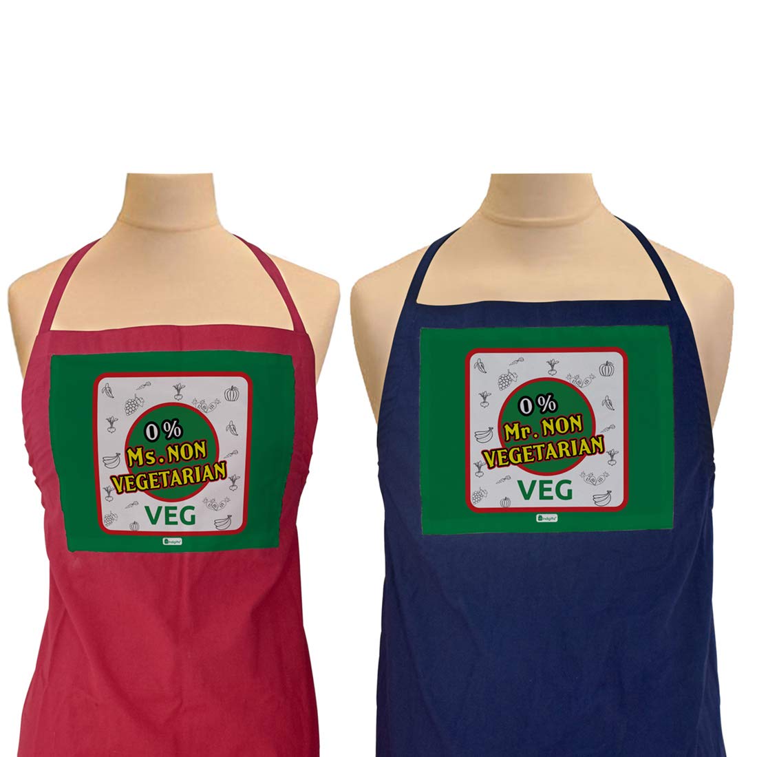 Indigifts Valentine Gifts 0% MR. and Ms. Non Vegetarian (Veg) Quote Multi Apron 26x30 inches Set of 2 - Gift for Boyfriend-Girlfriend-Birthday, Wife, Husband, Apron for Women-Ladies, Apron for Men