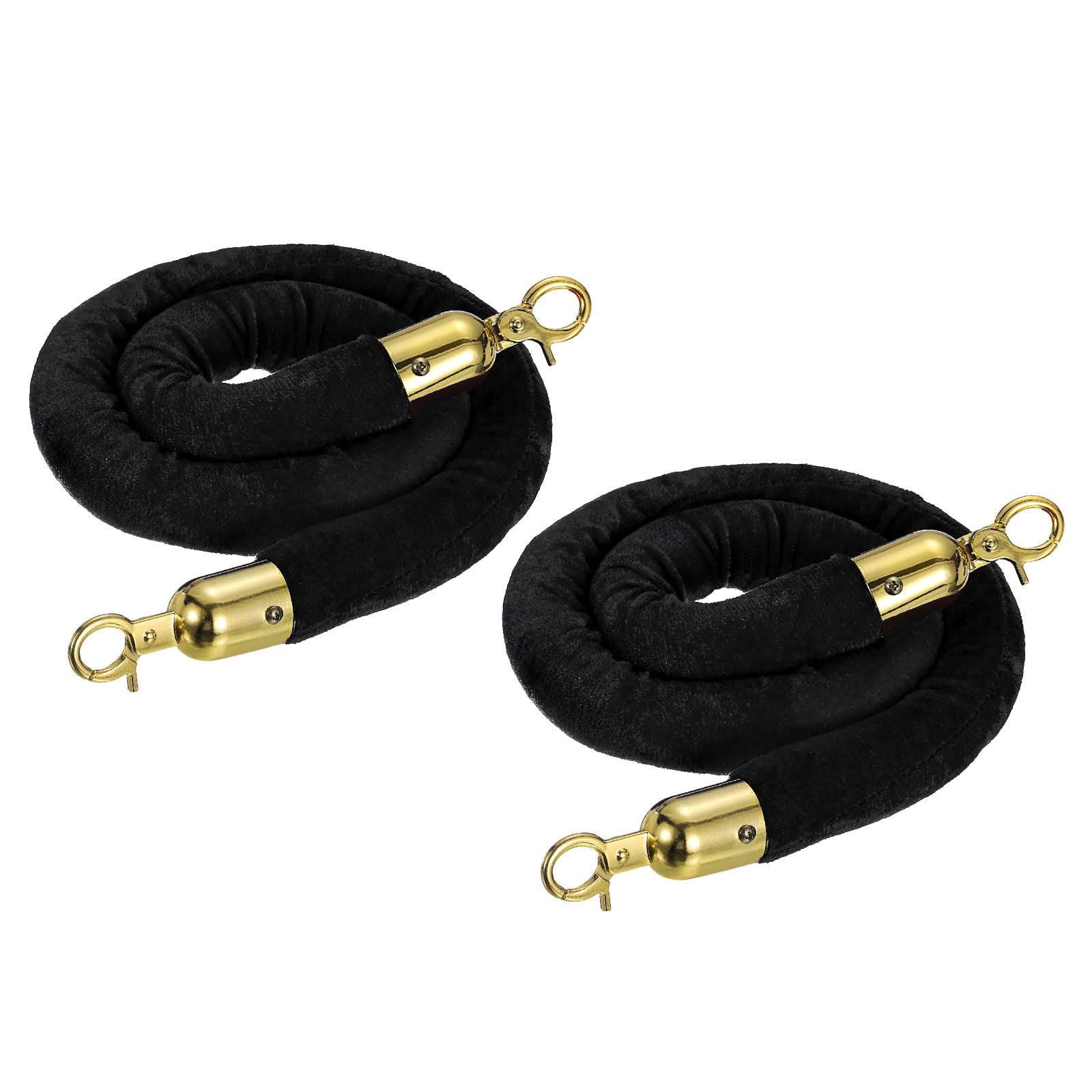 PATIKIL 3.3 Feet Black Velvet Stanchion Rope, 2 Pack Crowd Control Barrier Rope with Snap Hooks for Posts Stands Queue Divider of Hotel Theater, Golden