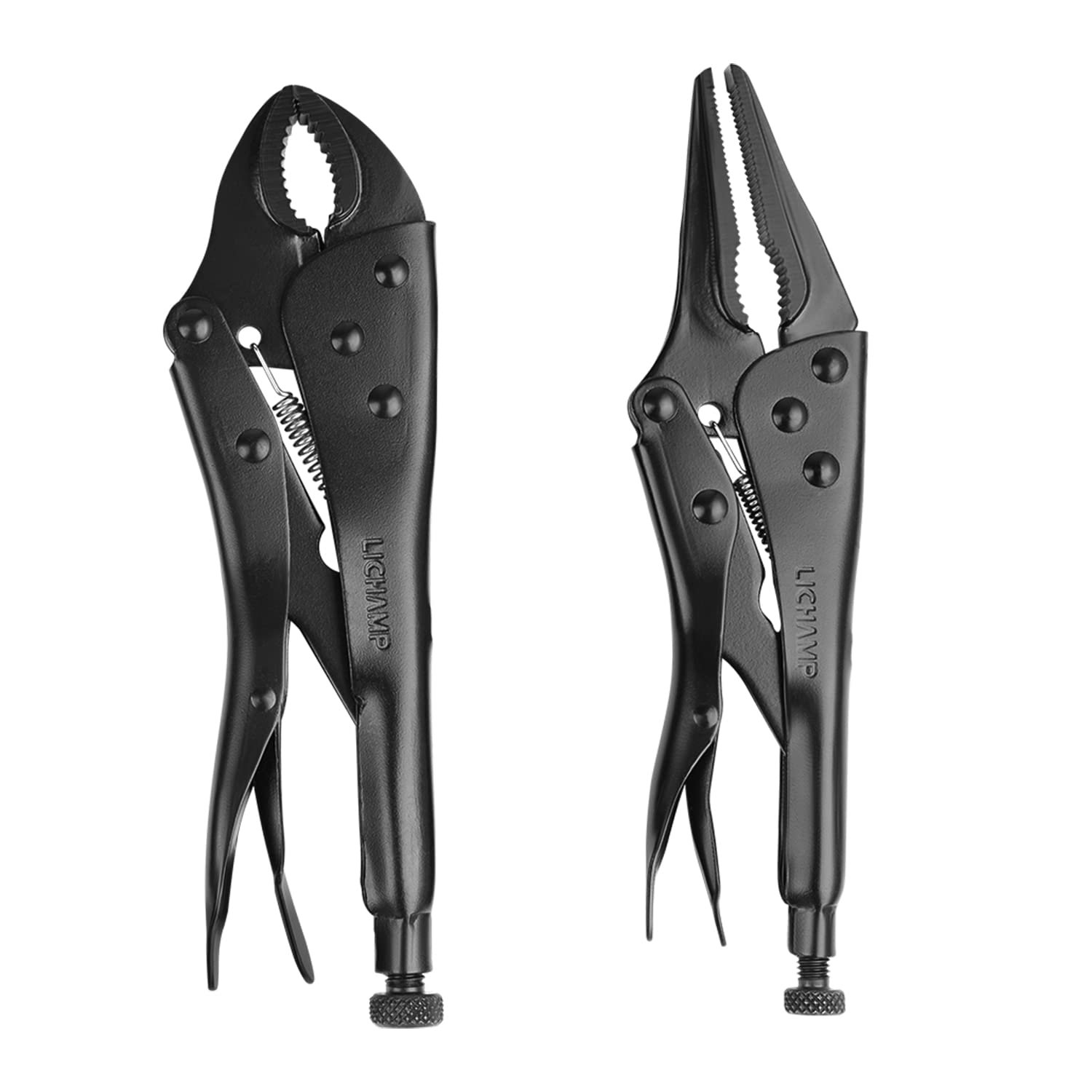 Lichamp 2-Pack Locking Pliers Set, 10 inch Curved Jaw Grip Pliers and 9 inch Long Nose Vise Pliers