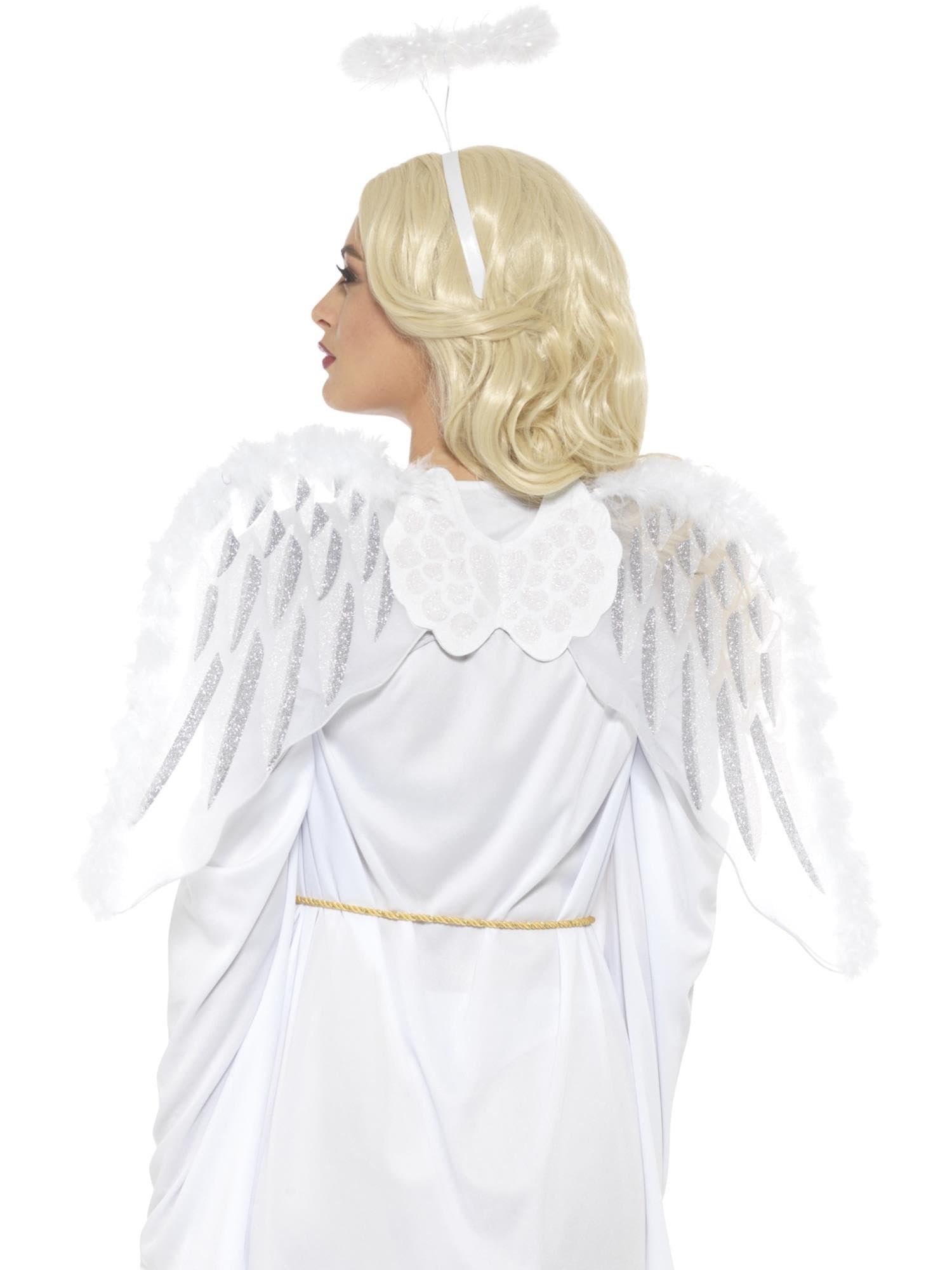 Smiffys Pure Angel Set, White with Glitter Wings & Marabou Halo, 70x45cm/28x18in, Christmas Fancy Dress Accessory, Angel Dress Up Accessories