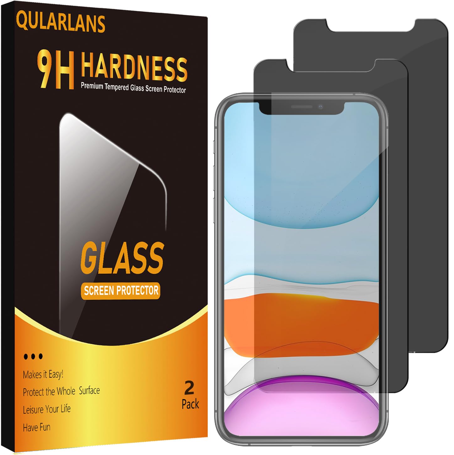 2 Pack Privacy Screen Protector for iPhone 11/XR 6.1 Inch, 9H Hardness Anti Spy Shock Resistant Tempered Glass HD Ultra Clear