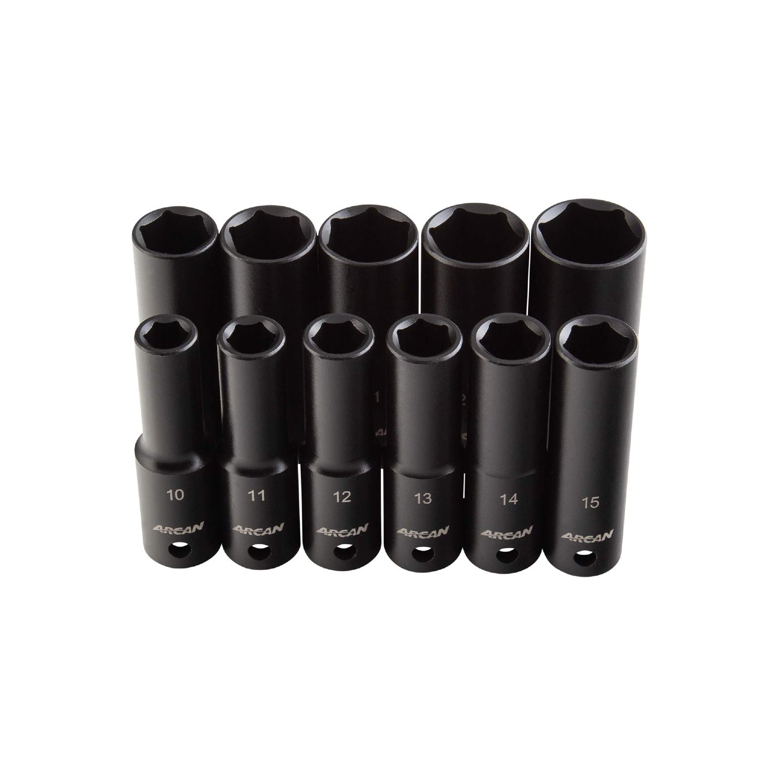 ARCAN TOOLS 1/2 Inch Drive Deep Impact Socket Set, Metric, 10mm - 24mm, Cr-V, 11-Piece (AS21211MD)