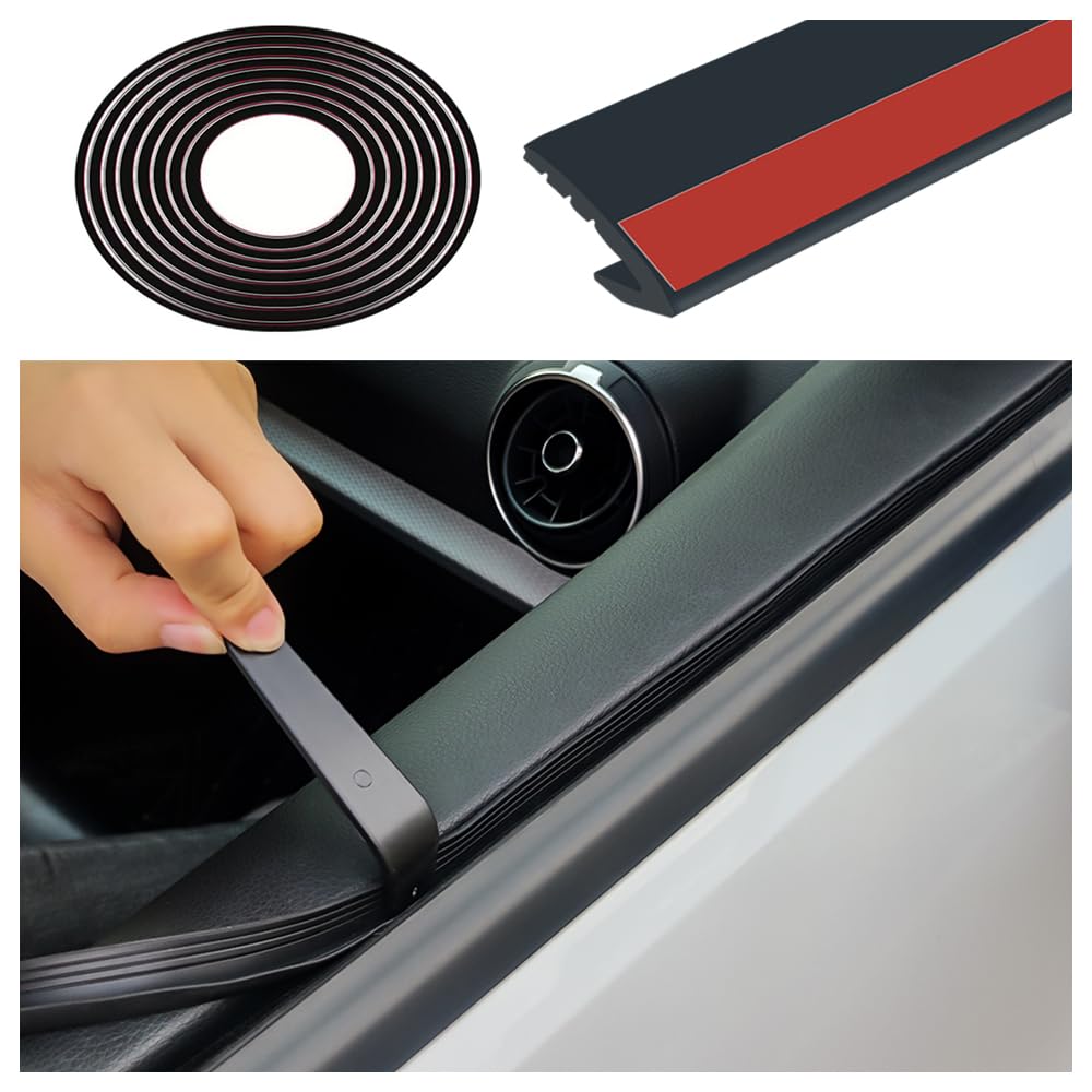 Universal Car Window Seal Strip with Adhesive Backing,V-Shape Soudproof Prevent Automotive Weather Stripping with Trim Removal Tool,Essential Rubber Weather Stripping for Car Windows Sealing