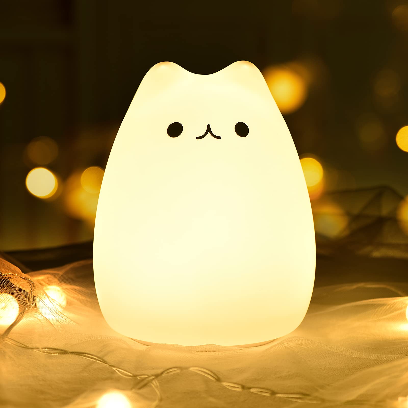 GoLine Cat Lamp, Cute Kitty Night Light, Gifts for Women Teen Girls Baby, Night Lights for Kids Bedroom, Cute Christmas Kitty Silicone Nightlights for Children Toddler.